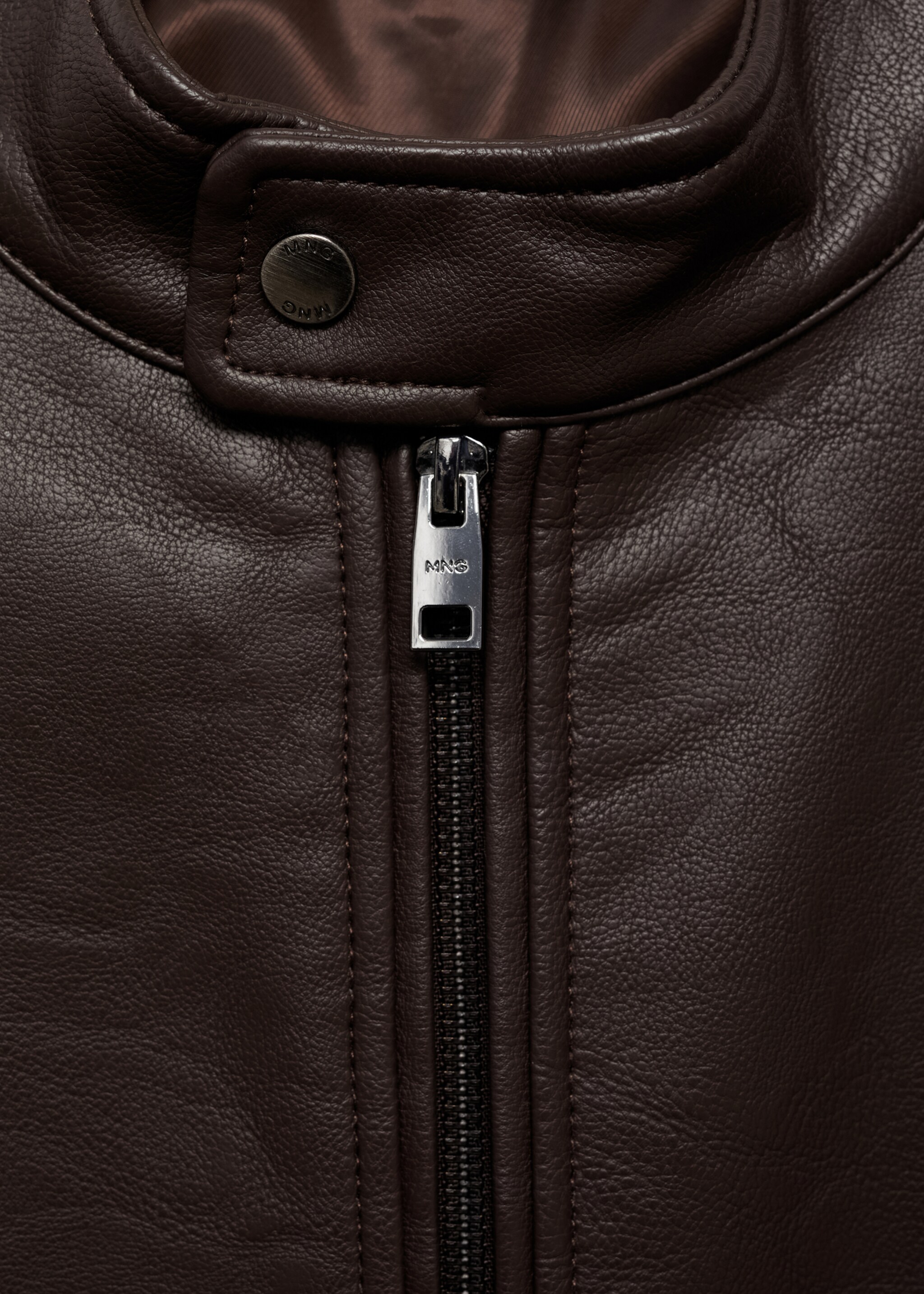 Zip-up leather-effect jacket - Details of the article 8, Chocolate. Ref: 77004442-00.
