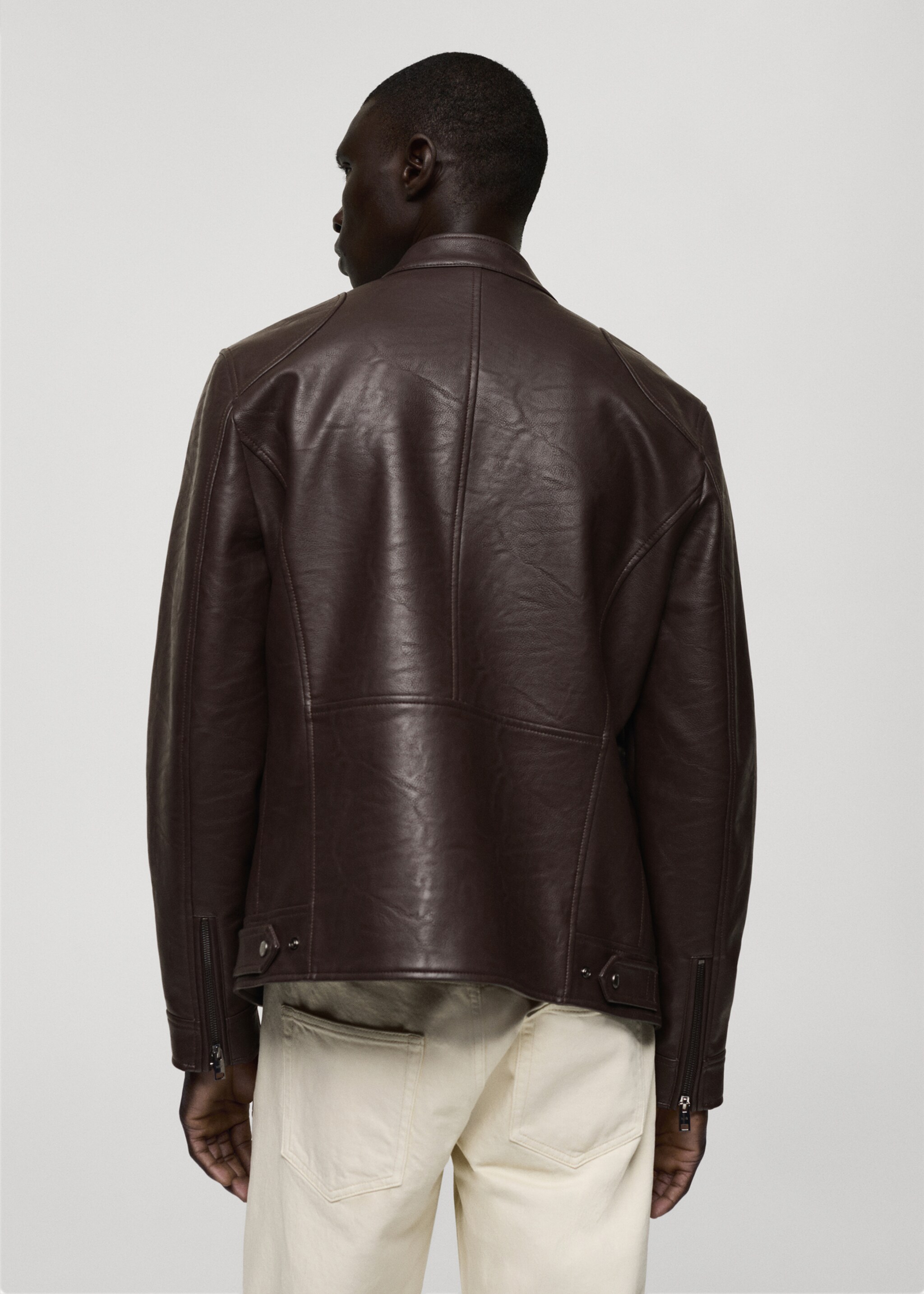 Zip-up leather-effect jacket - Reverse of the article, Chocolate. Ref: 77004442-00.