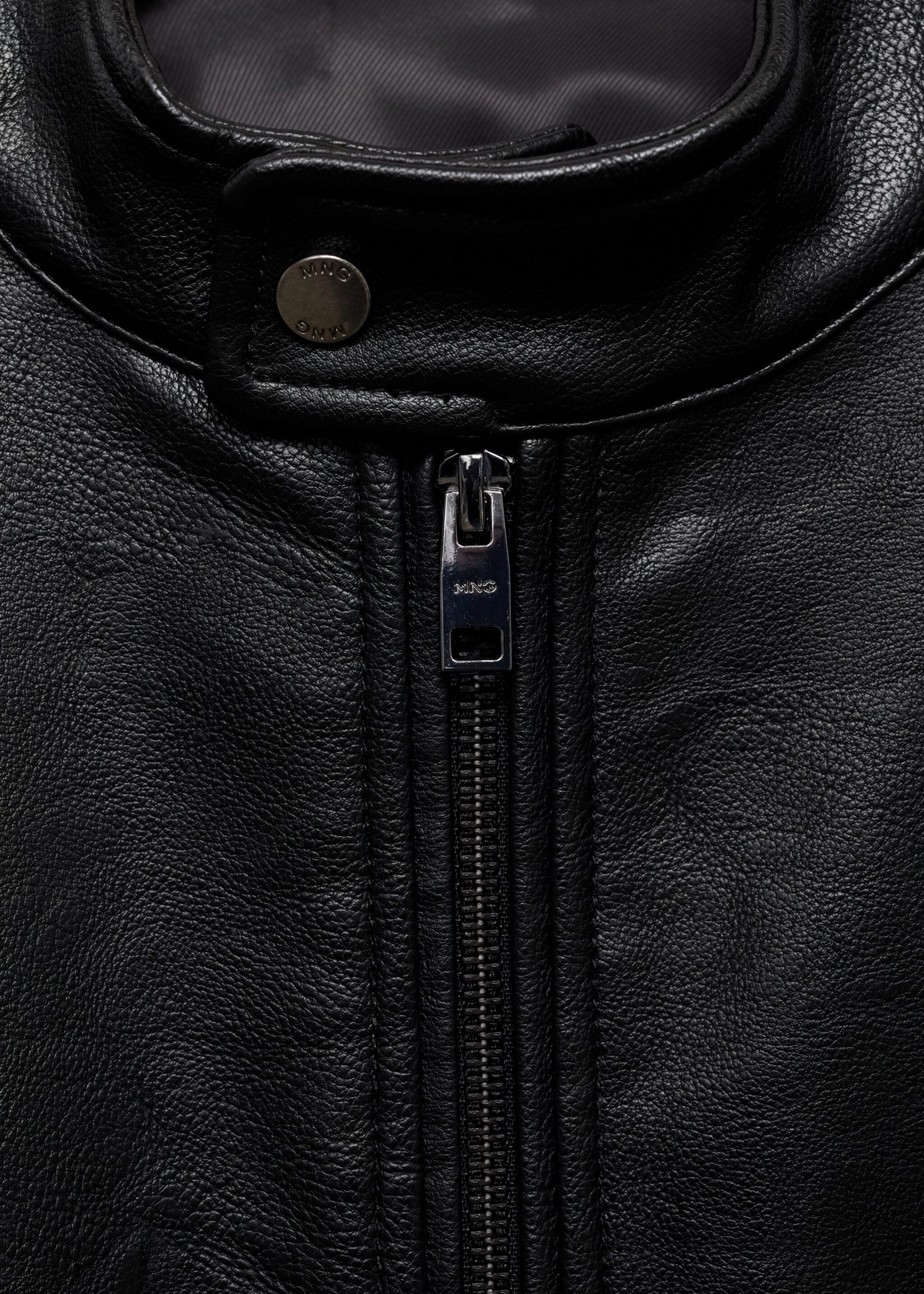 Zip-up leather-effect jacket - Details of the article 0, Black. Ref: 77004442-00.