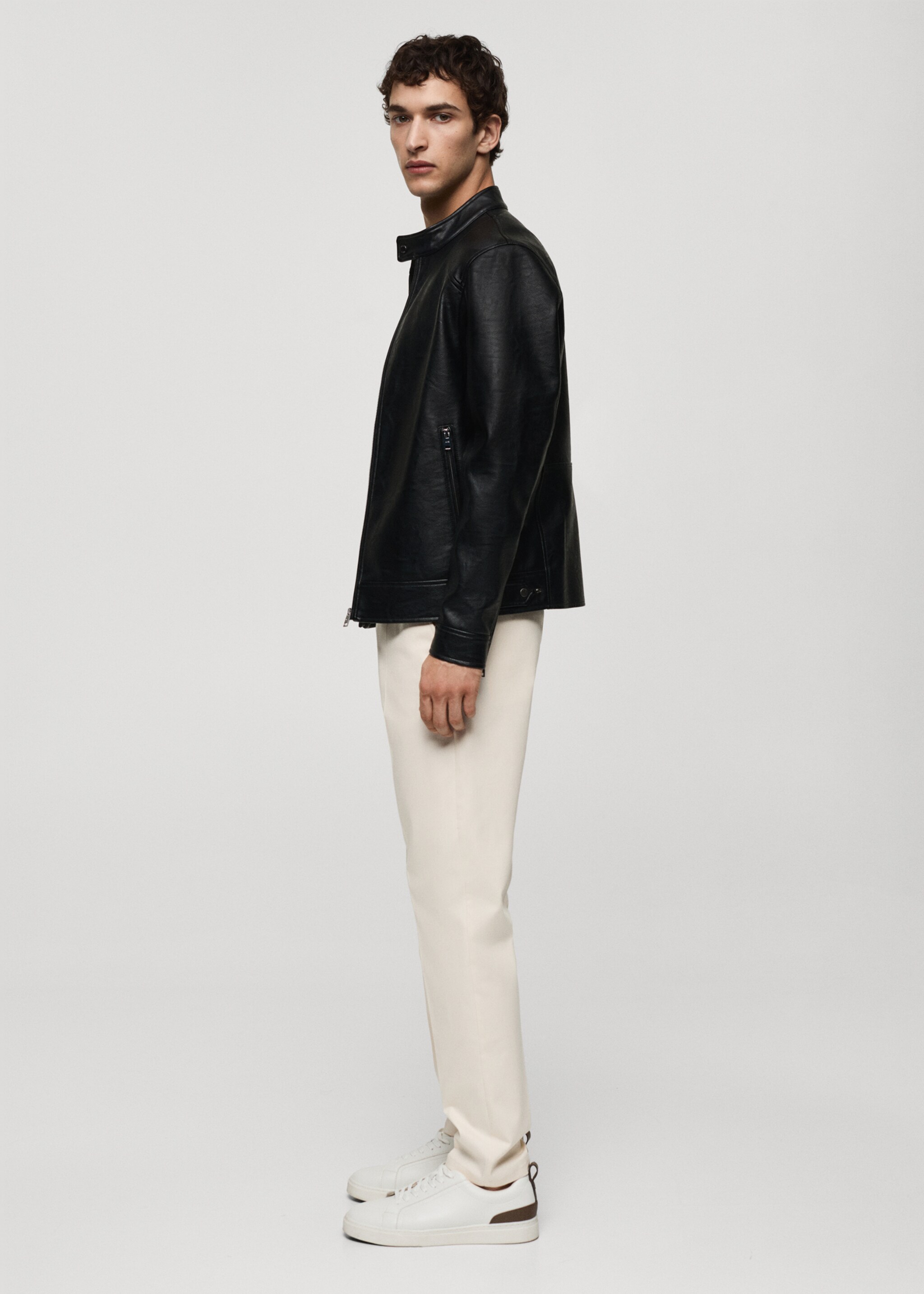Zip-up leather-effect jacket - Details of the article 2, Black. Ref: 77004442-00.