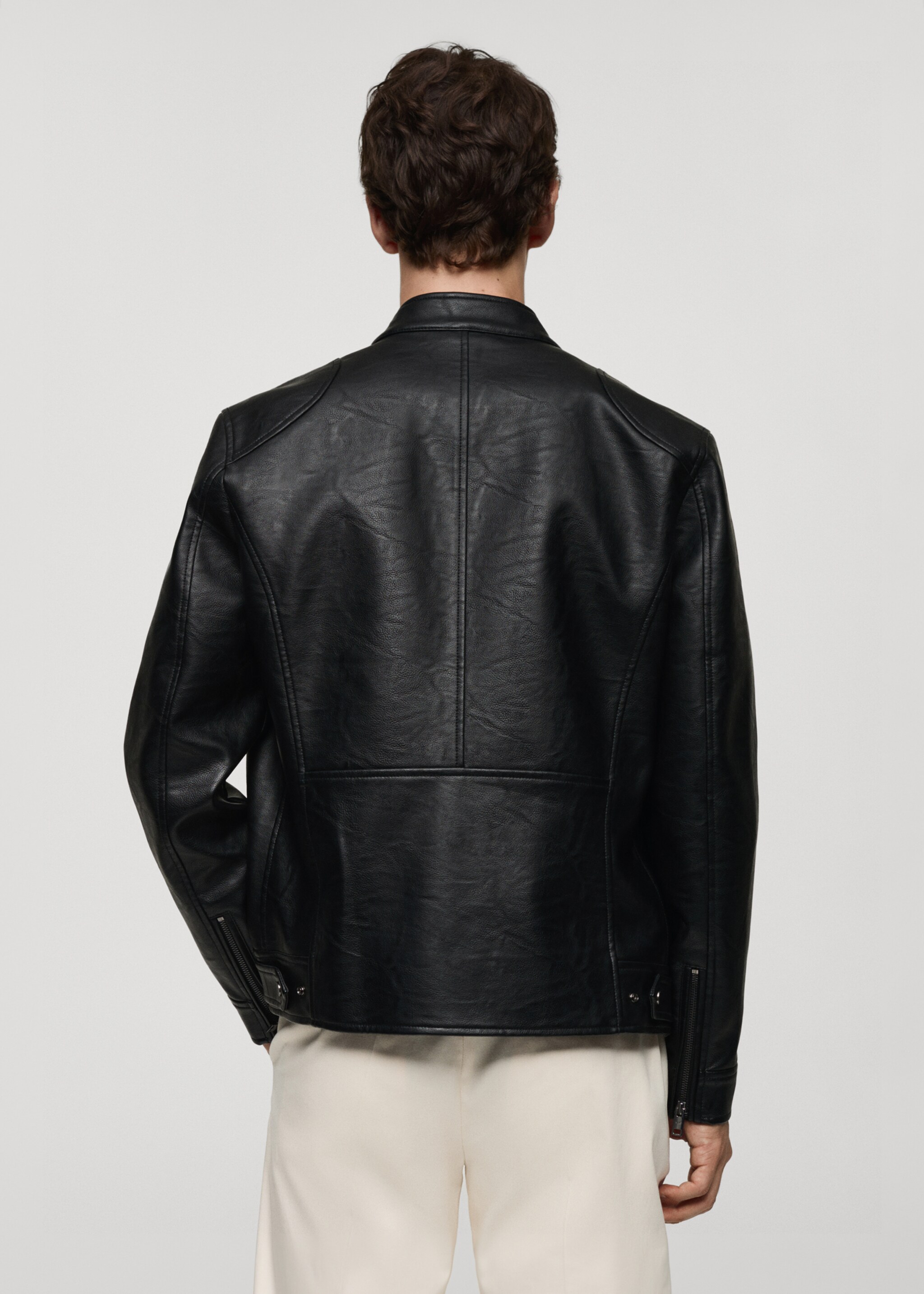 Zip-up leather-effect jacket - Reverse of the article, Black. Ref: 77004442-00.