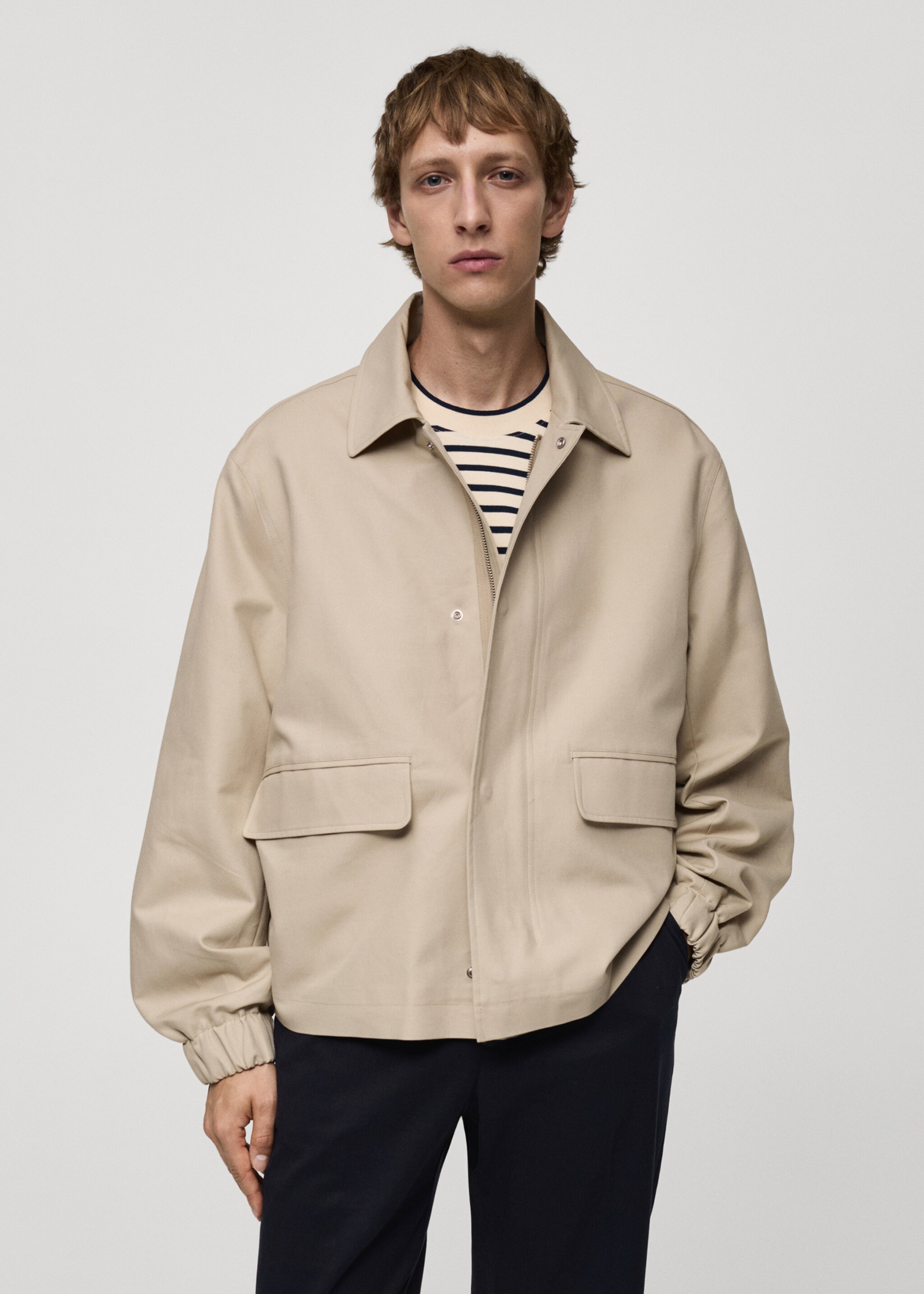 Oversized-Jacke aus Baumwolle mit Taschen - Mittlere Ansicht, Beige. Ref: 77004443-00.