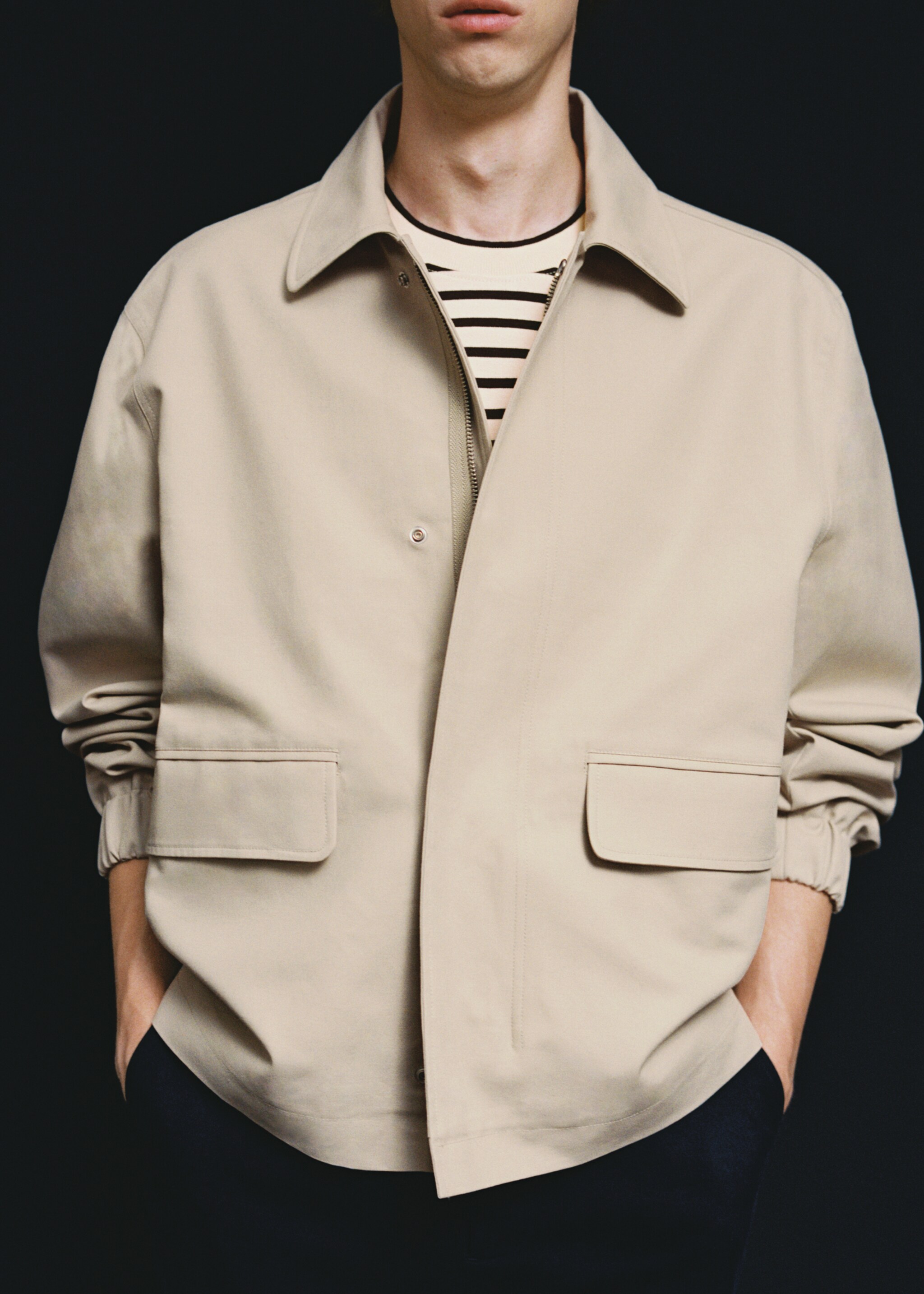Oversized-Jacke aus Baumwolle mit Taschen - Detail des Artikels 5, Beige. Ref: 77004443-00.