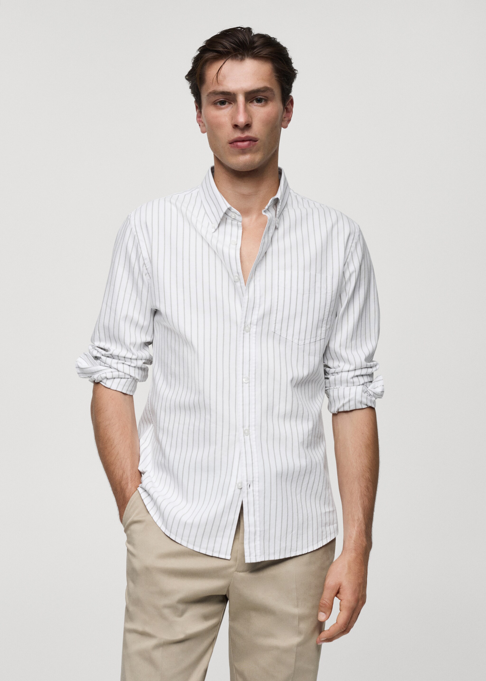 Camisa 100% cotó ratlles kodak - Pla mig, Blanc. Ref: 77004444-00.