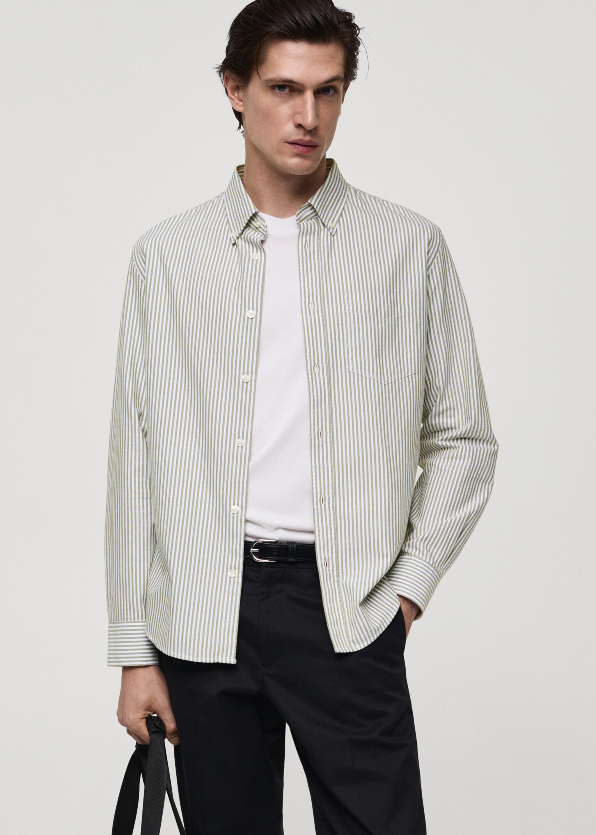 Camisa 100% cotó ratlles kodak - Pla mig, Caqui. Ref: 77004444-00.