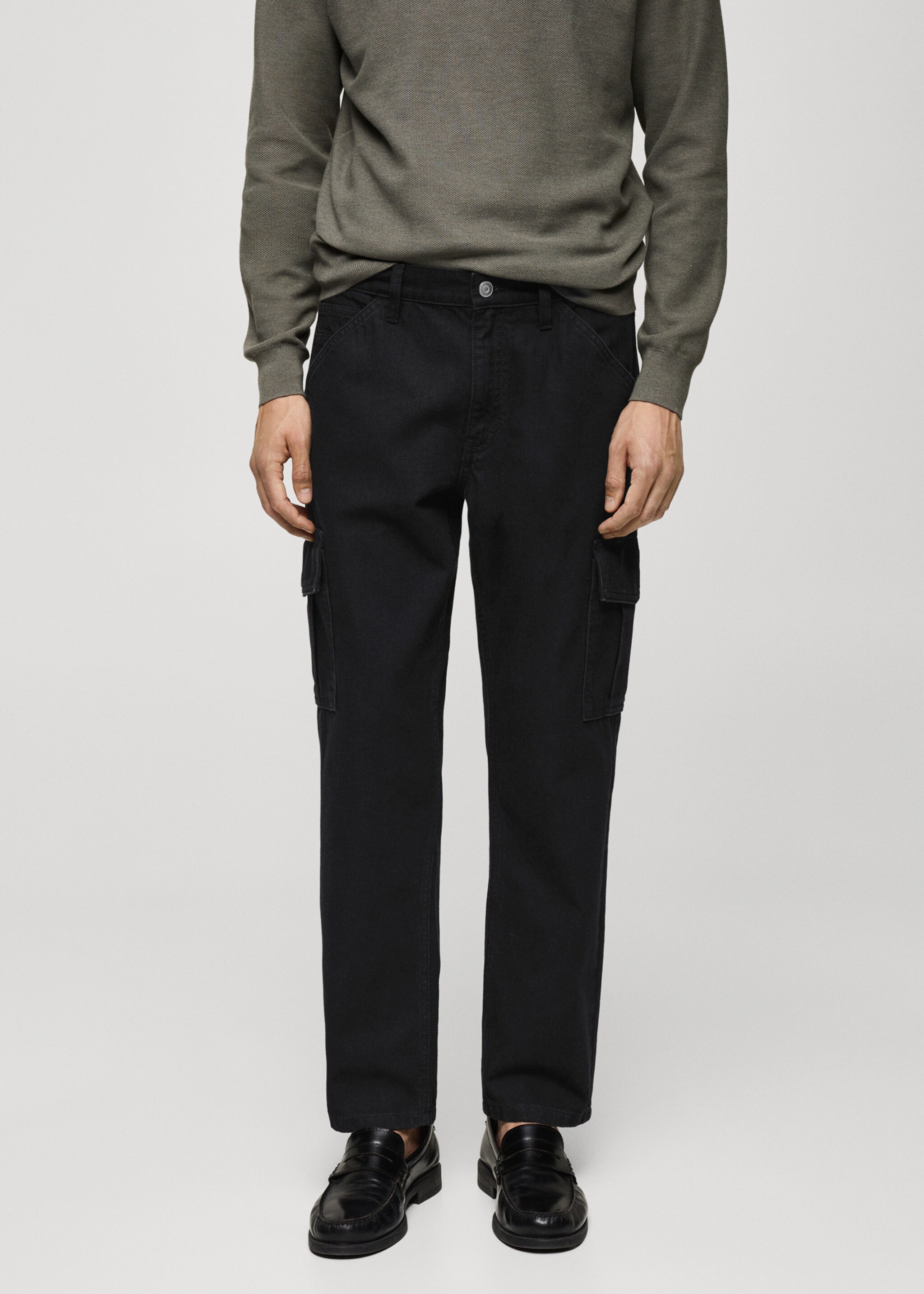 Straight-fit cargo jeans - Medium plane, Black denim. Ref: 77004446-00.
