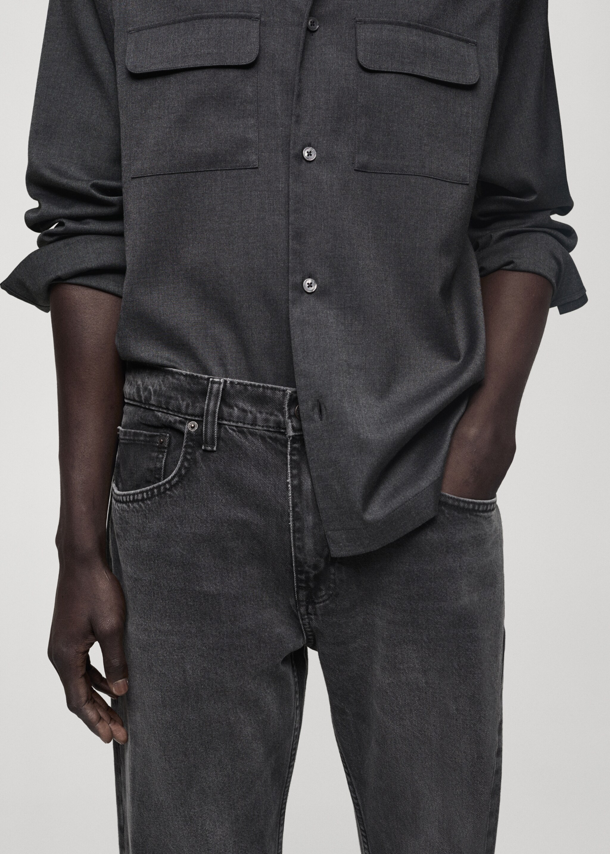 Dark grey straight-fit jeans - Details of the article 1