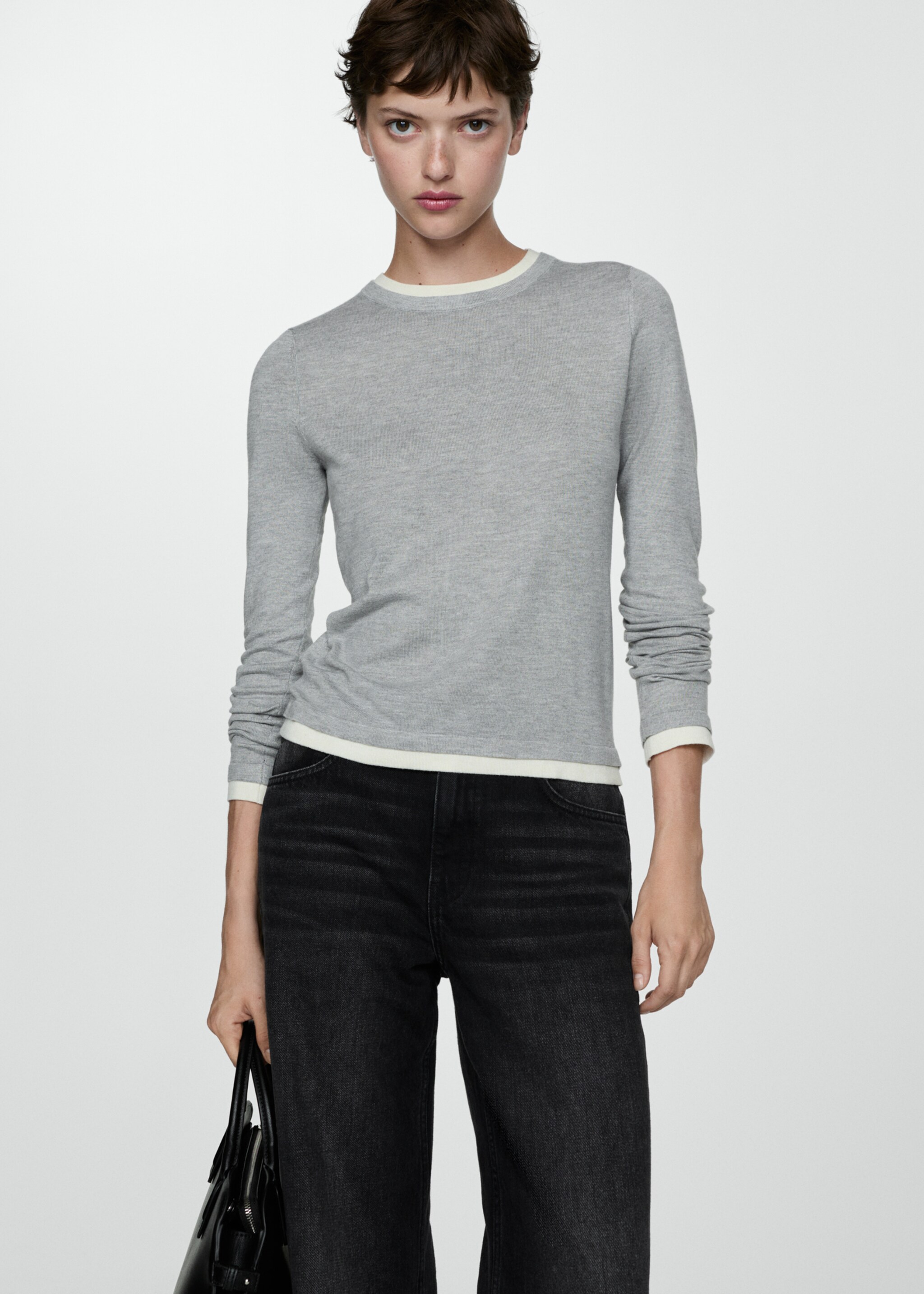 Jersei punt fi rivets contrast - Pla mig, Gris clar vigoré. Ref: 77004766-00.