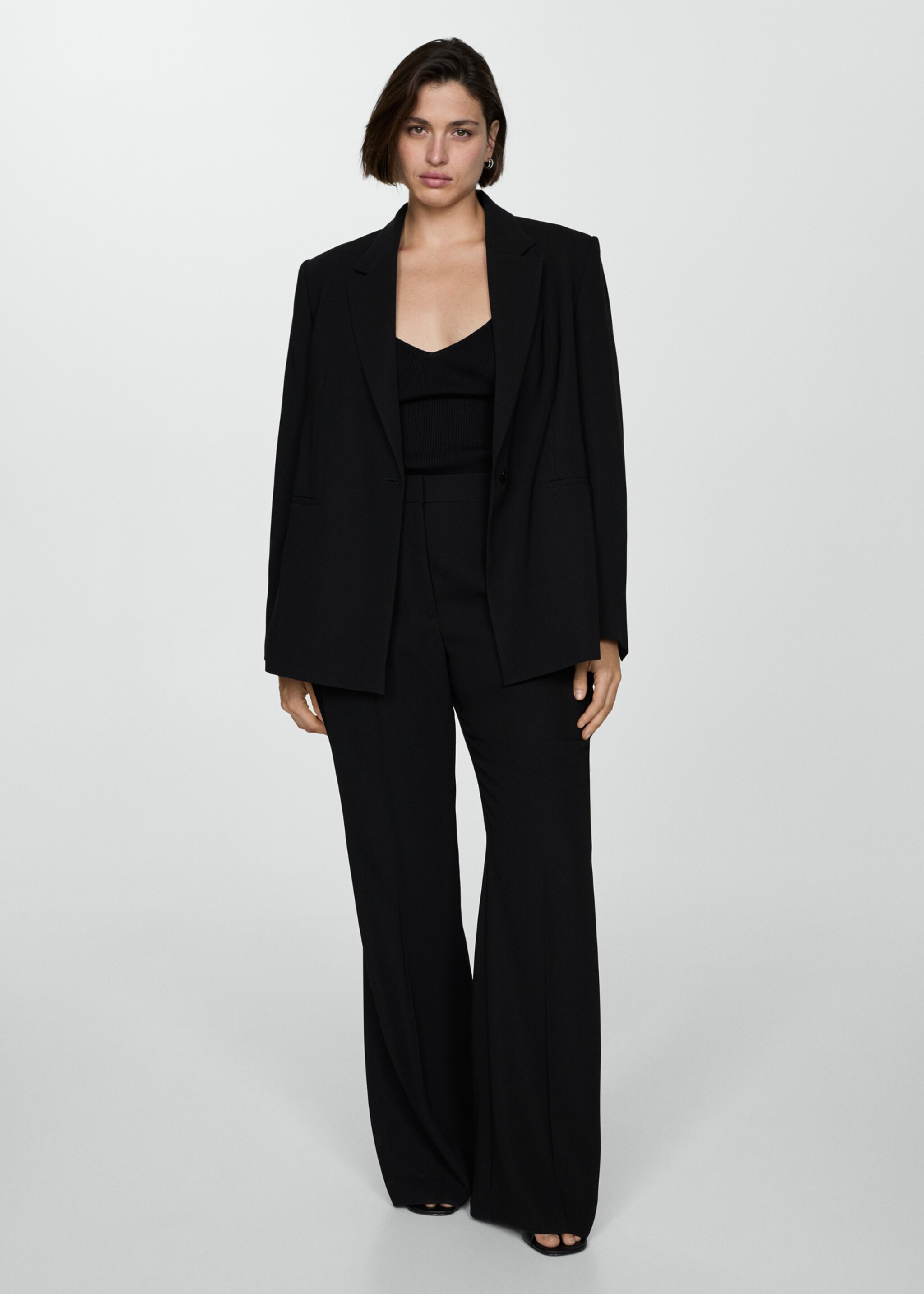 Wide leg suit trousers - Details of the article 3, Black. Ref: 77004768-00.