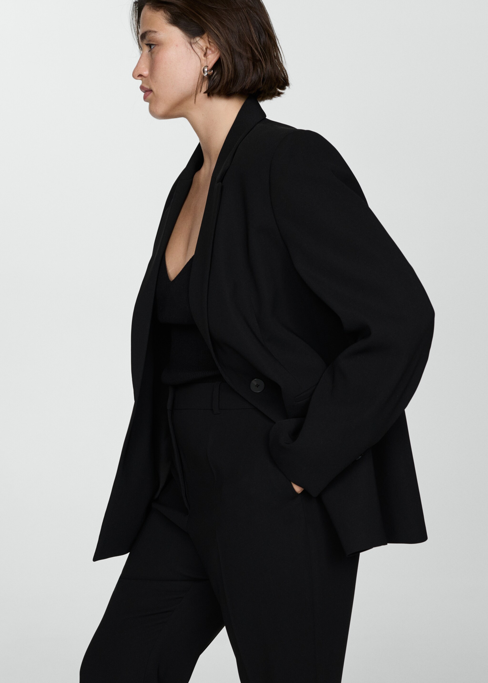 Wide leg suit trousers - Details of the article 5, Black. Ref: 77004768-00.
