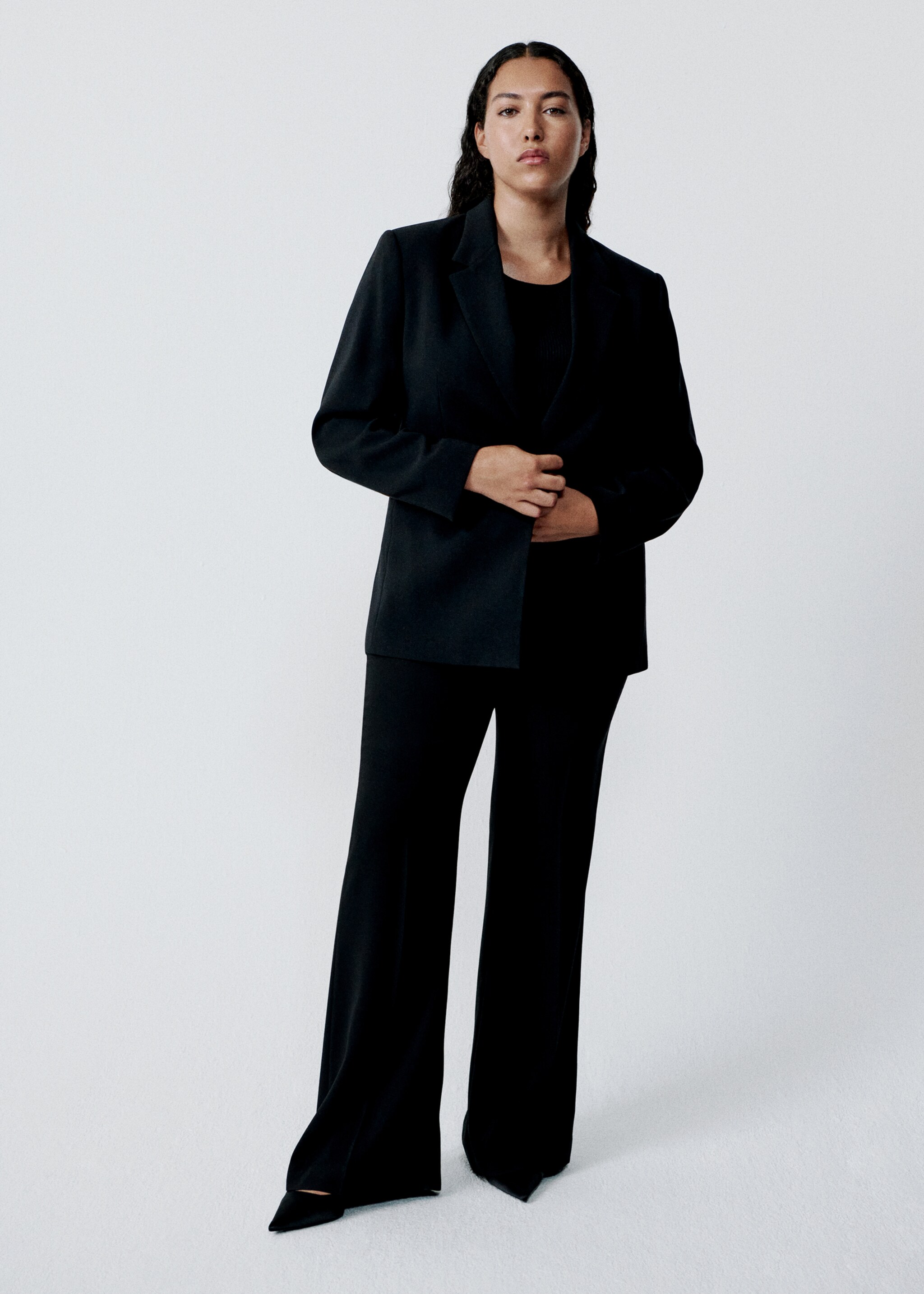 Wide leg suit trousers - Details of the article 7, Black. Ref: 77004768-00.
