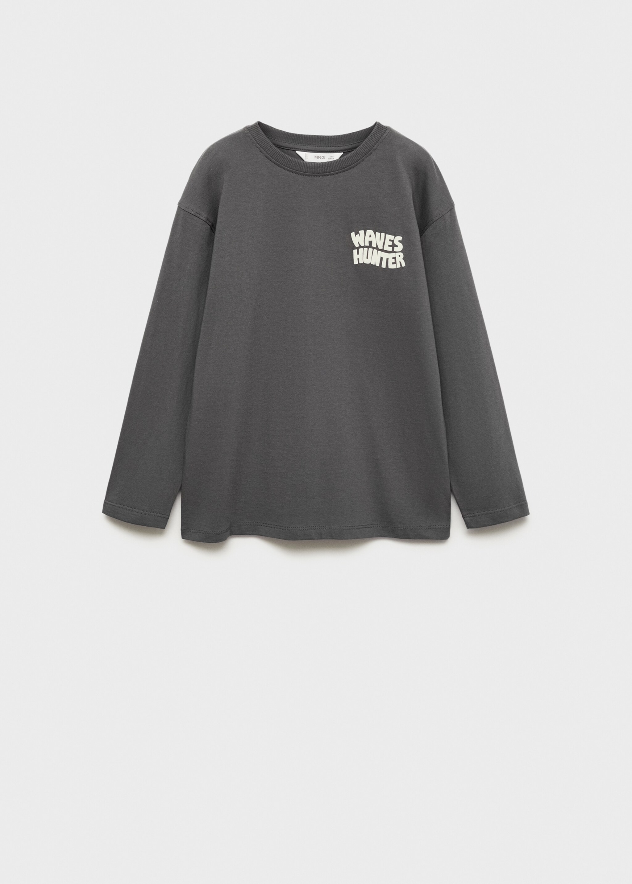 Printed long sleeve t-shirt - Article without model, Charcoal. Ref: 77004779-00.