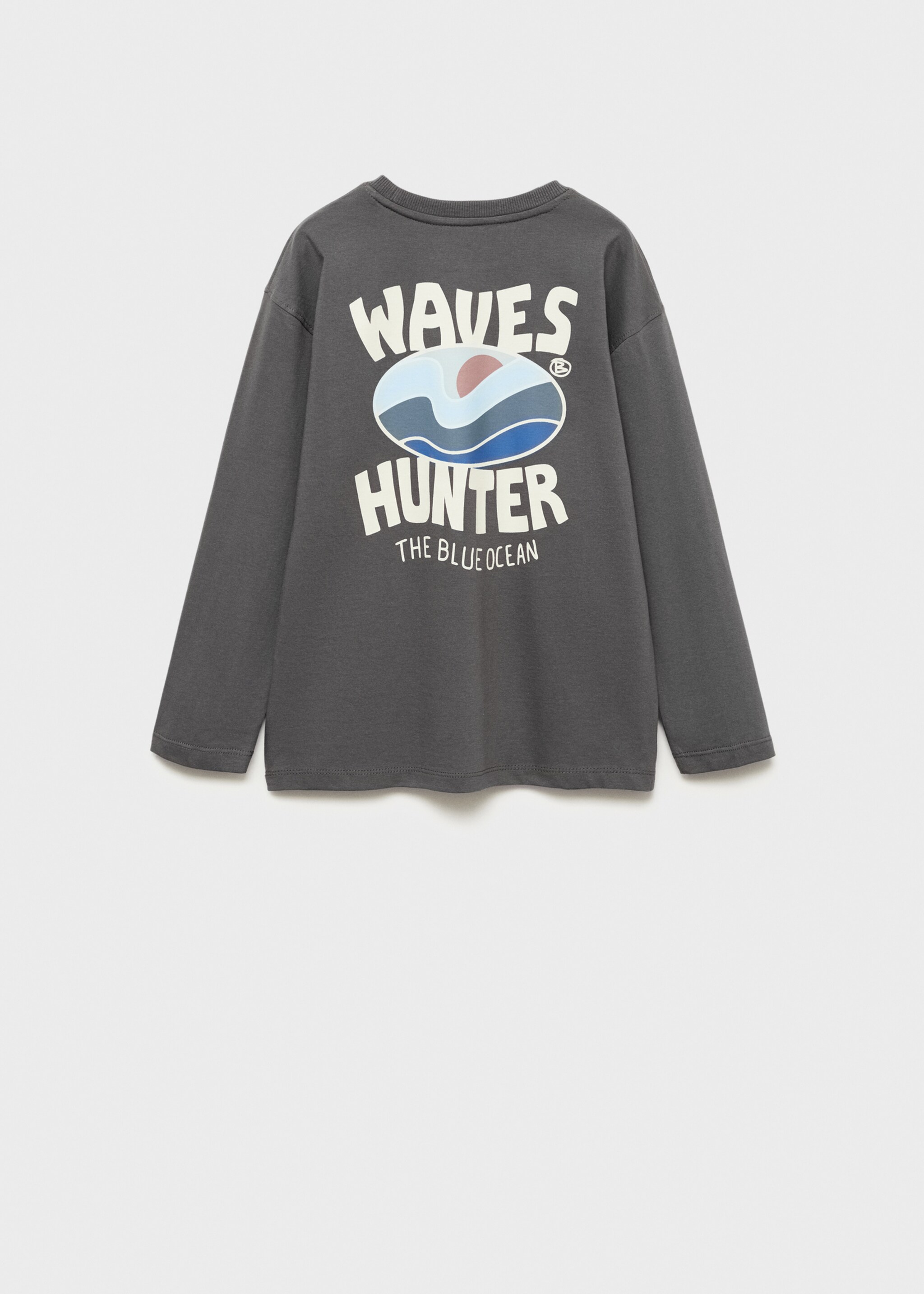 Printed long sleeve t-shirt - Reverse of the article, Charcoal. Ref: 77004779-00.