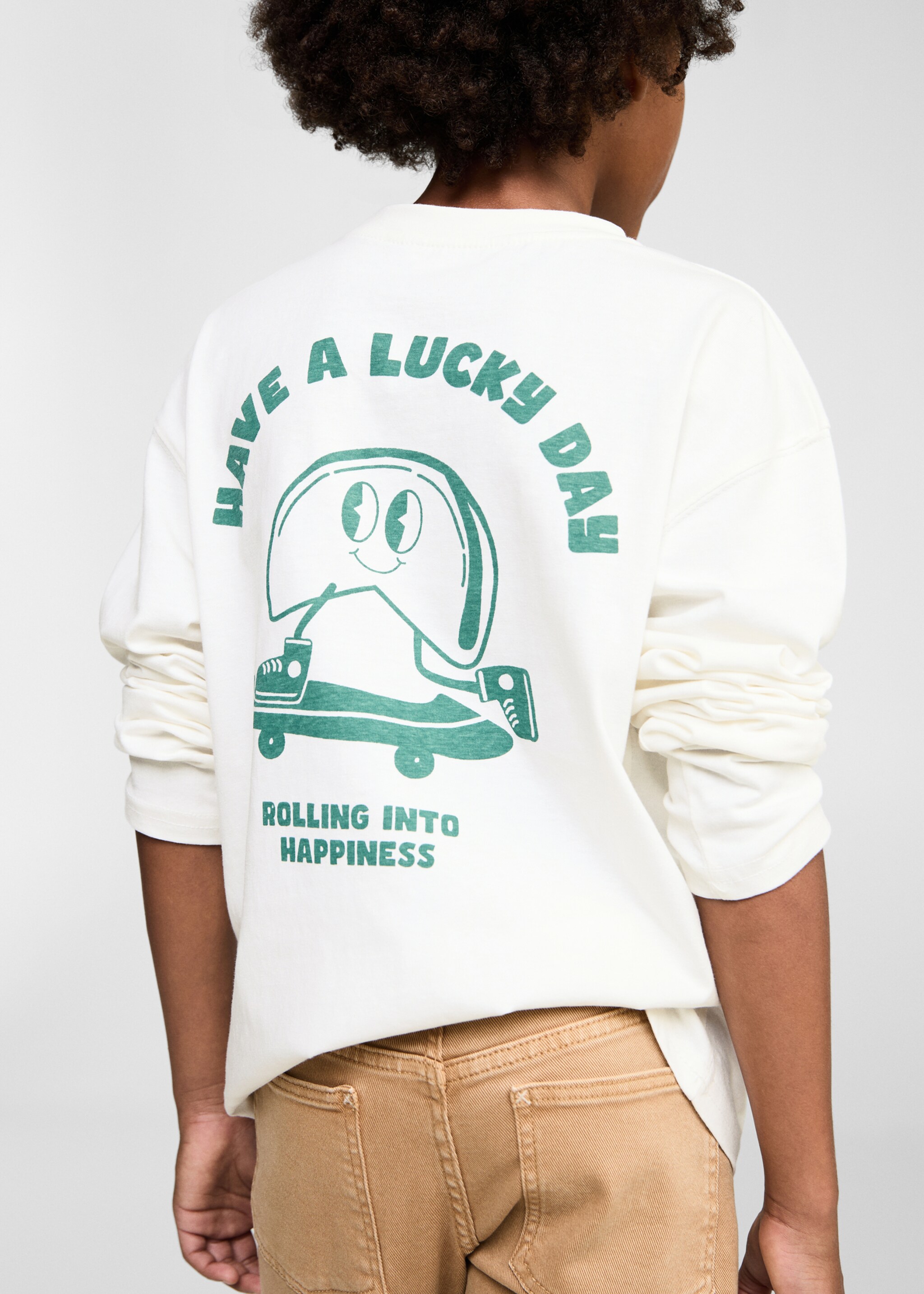 T-Shirt mit Skater-Print - Mittlere Ansicht, Cremeweiß. Ref: 77004785-00.
