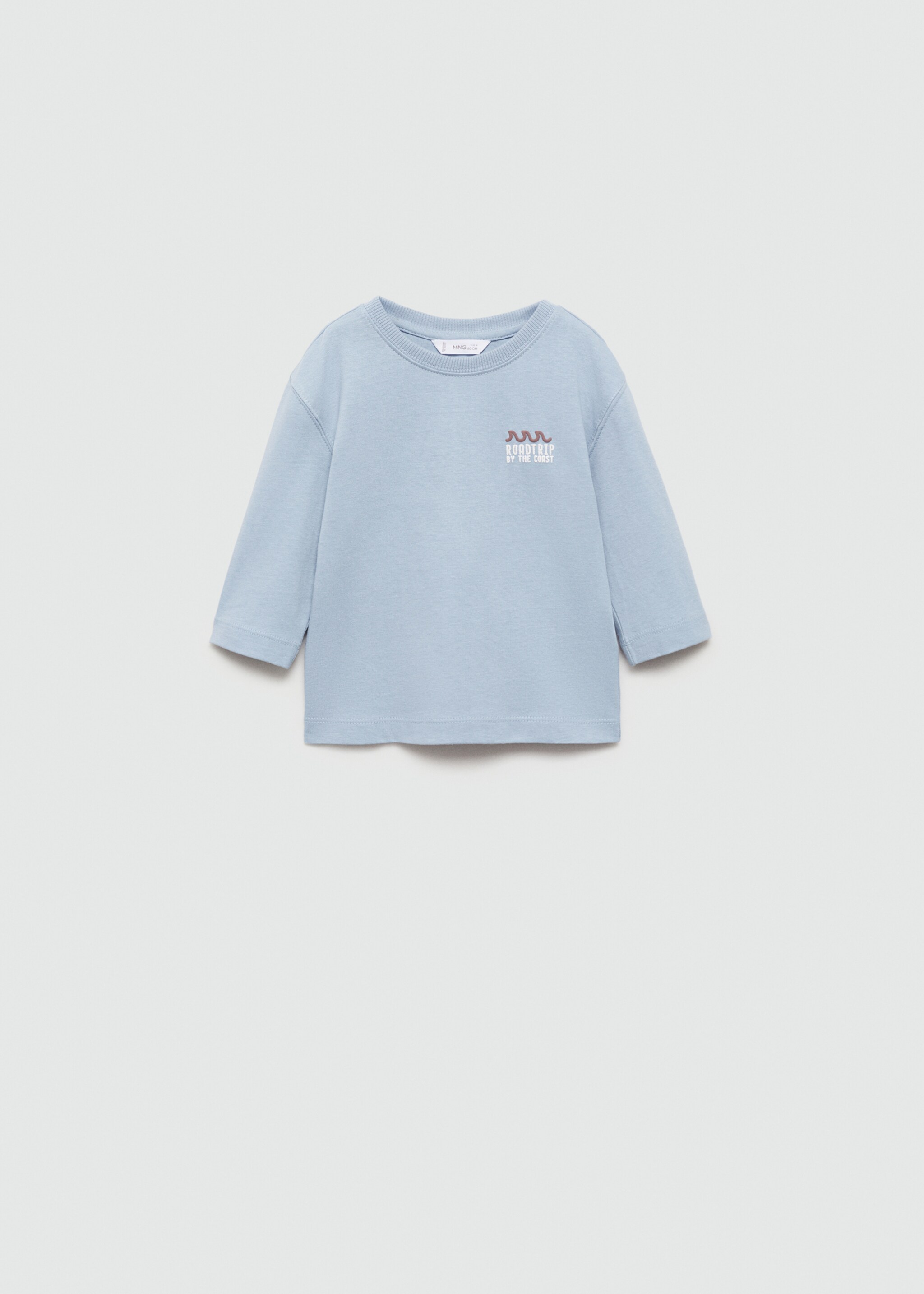 Long-sleeved t-shirt with embossed print - Article without model, Sky Blue. Ref: 77004786-00.
