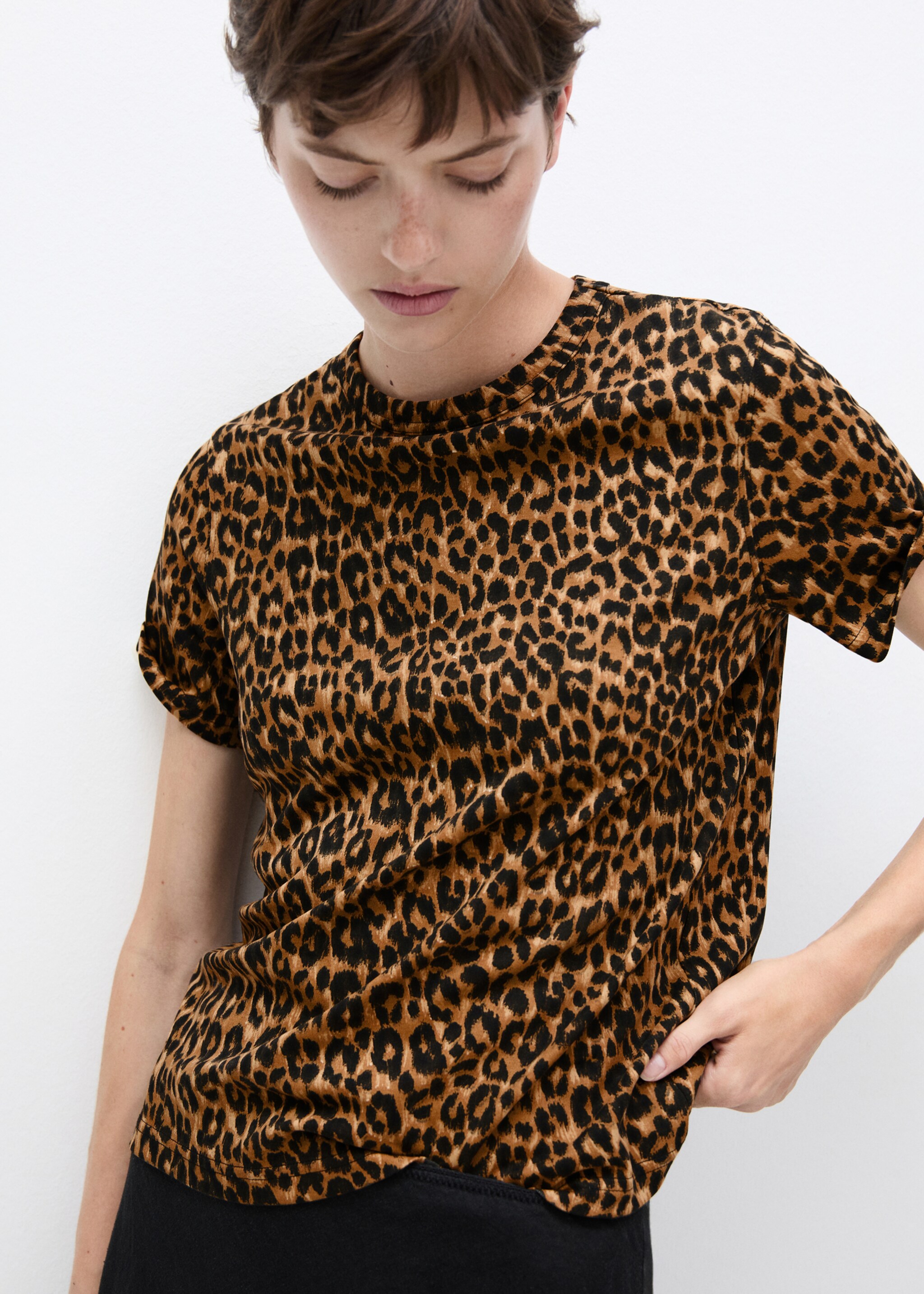 Baumwoll-T-Shirt mit Animal-Print - Mittlere Ansicht