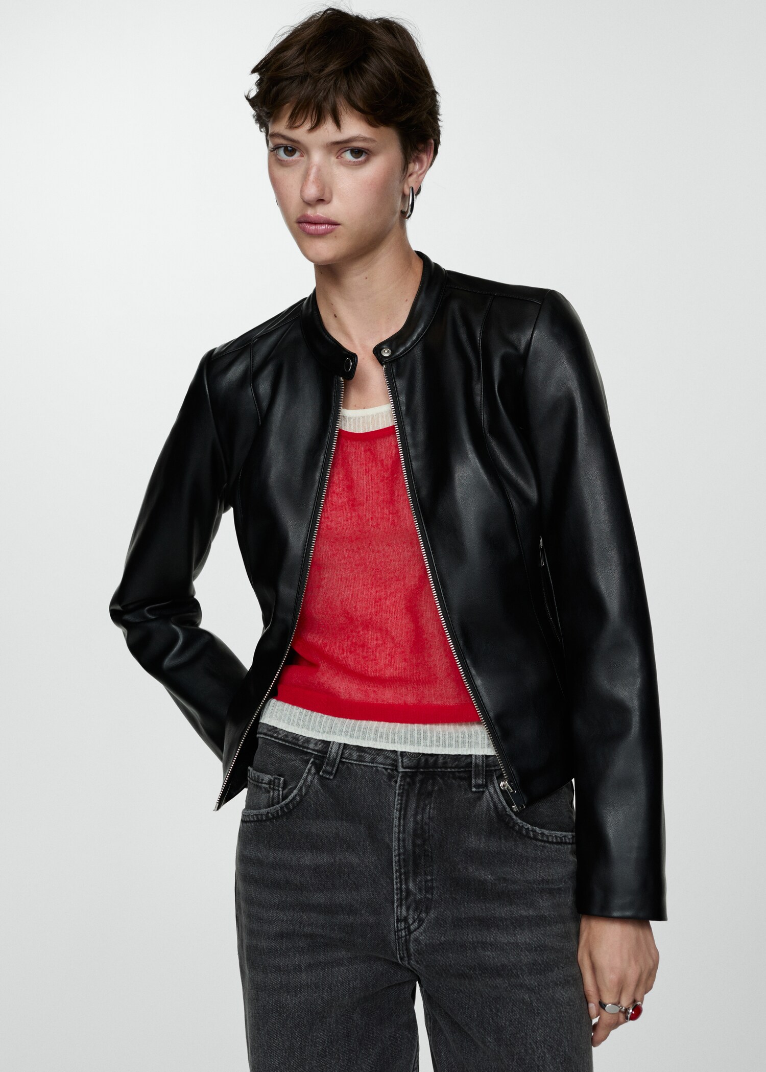 Blouson biker simili-cuir - Plan moyen