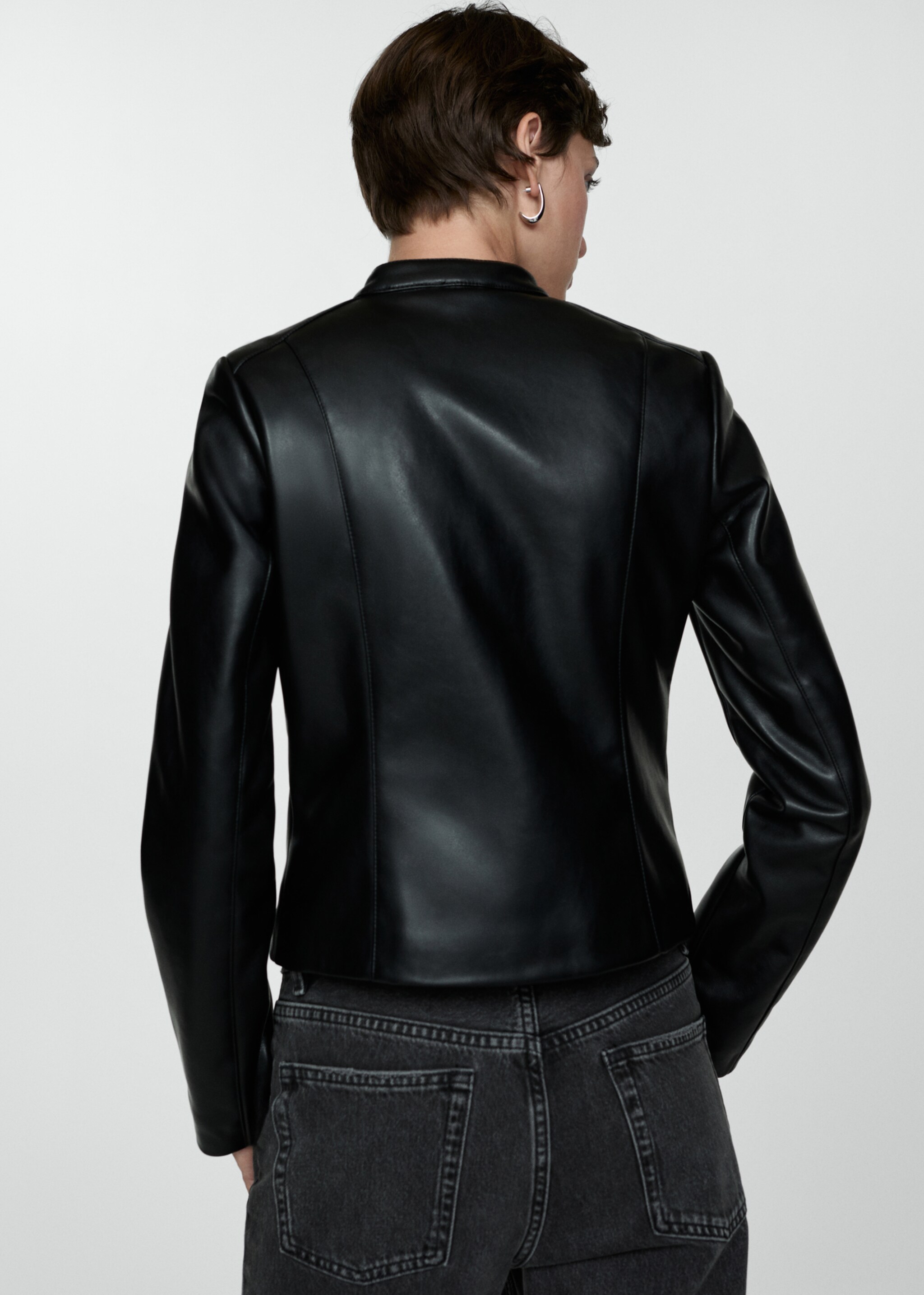 Blouson biker simili-cuir - Verso de l’article, Noir. Ref: 77004790-00.