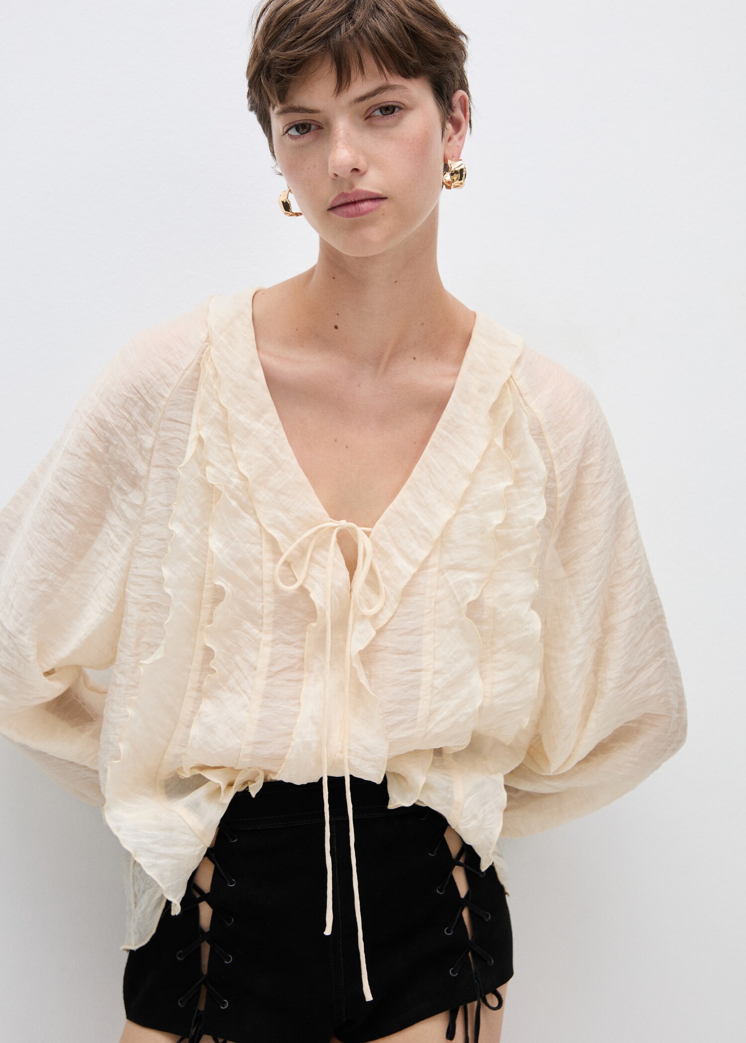Lyocell blouse met strik - Middenvlak