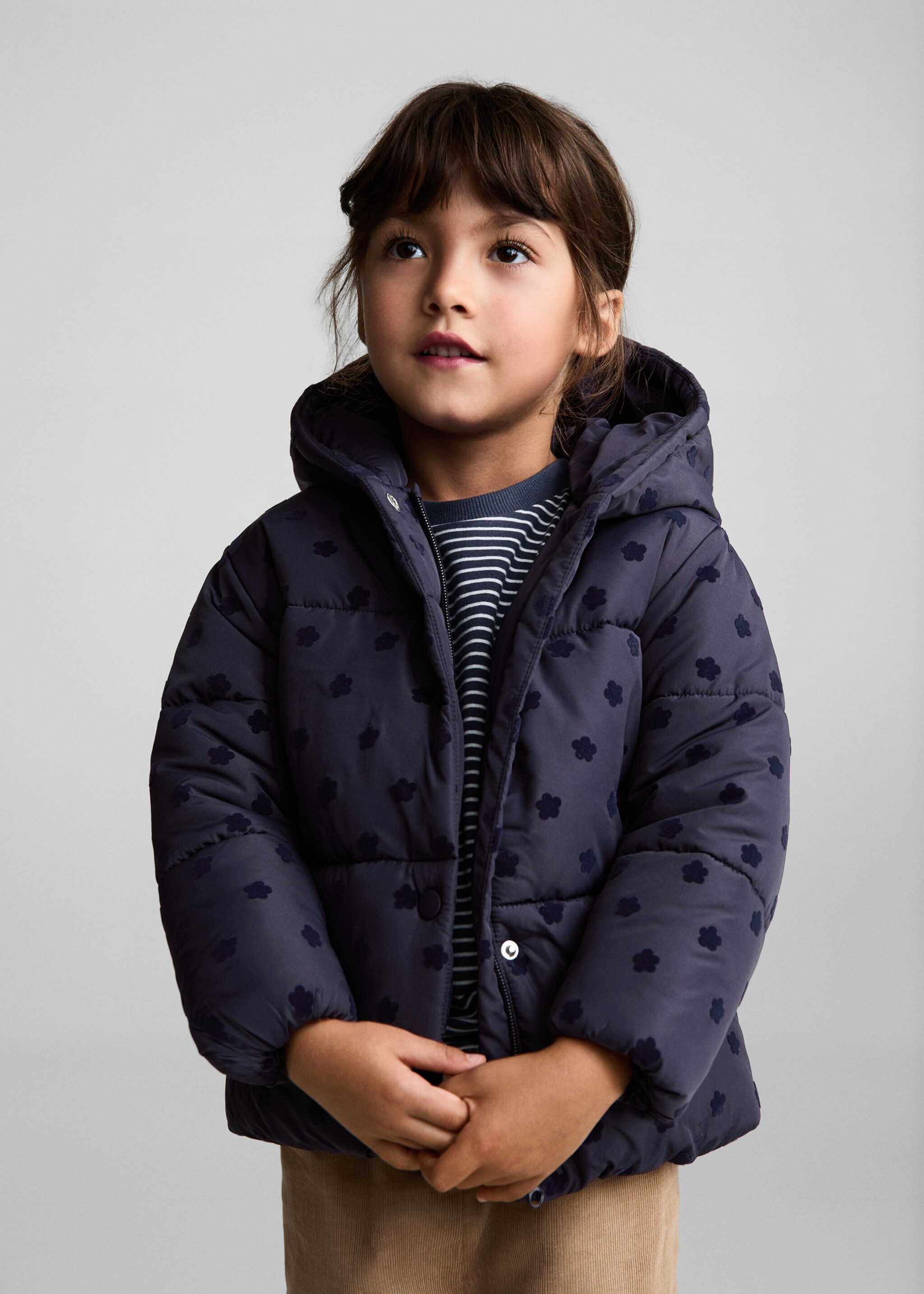 Flowers print quilted anorak - Medium plane, Dark Navy. Ref: 77005151-00.