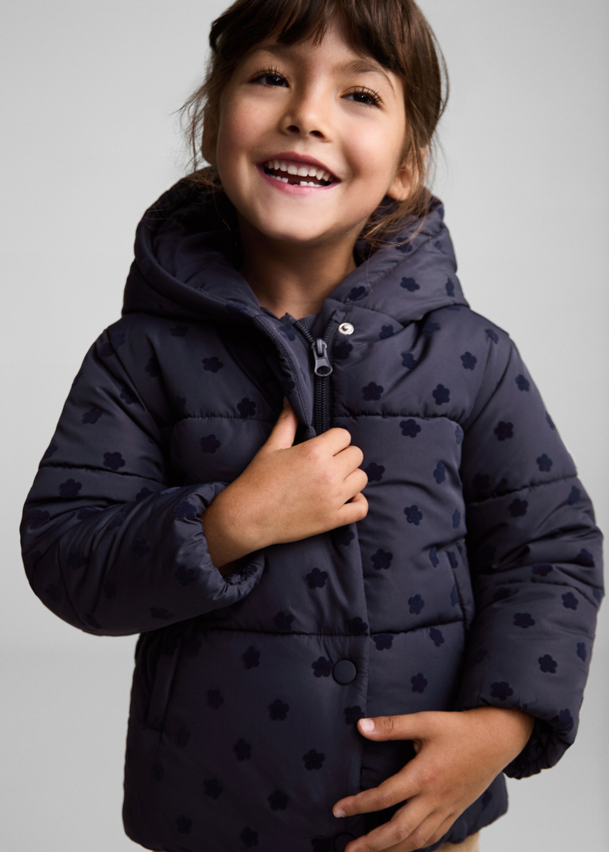 Flowers print quilted anorak - Details of the article 1, Dark Navy. Ref: 77005151-00.