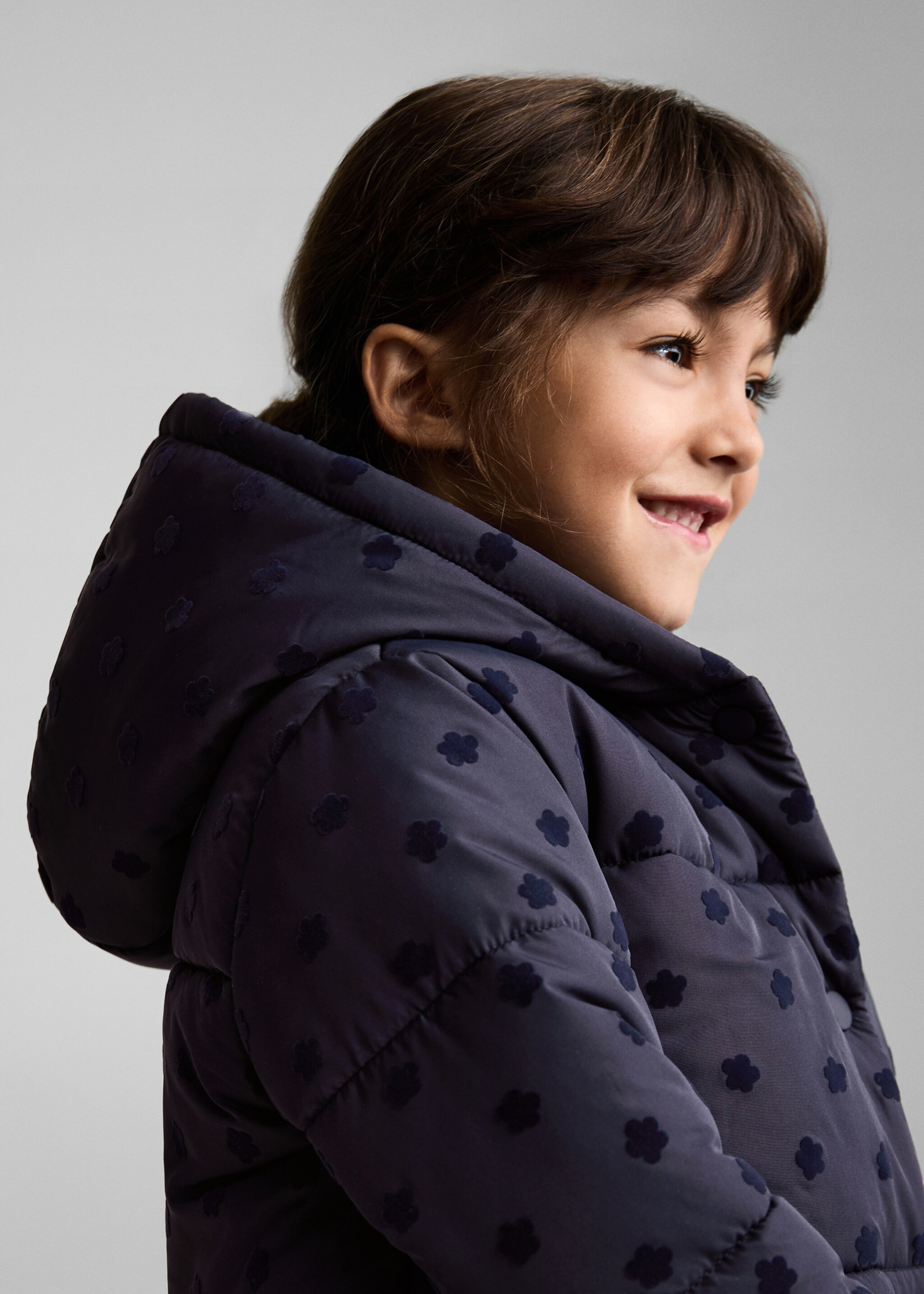 Flowers print quilted anorak - Details of the article 4, Dark Navy. Ref: 77005151-00.