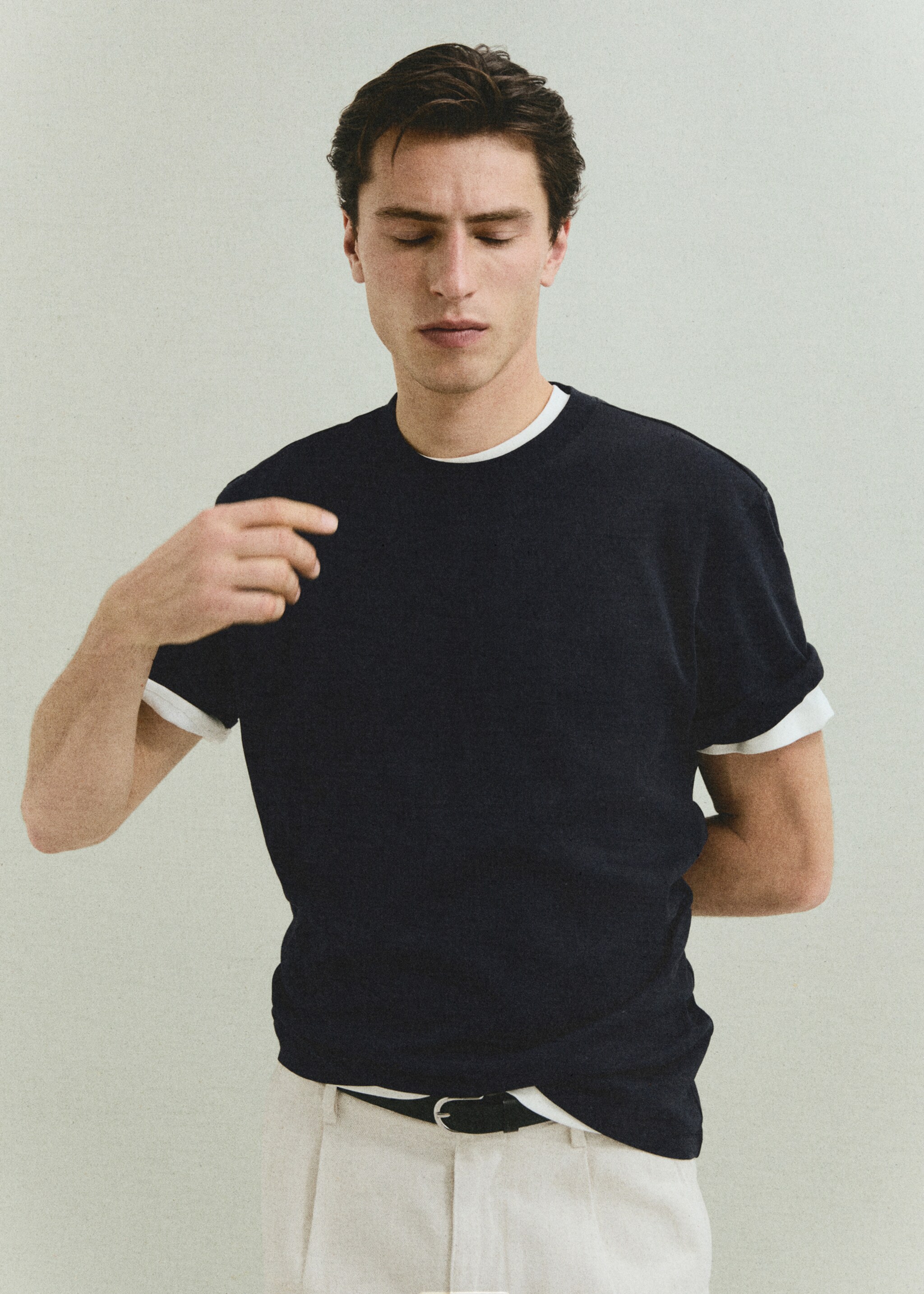 Regular-fit 100% cotton t-shirt - Details of the article 3, Dark Navy. Ref: 77005154-00.