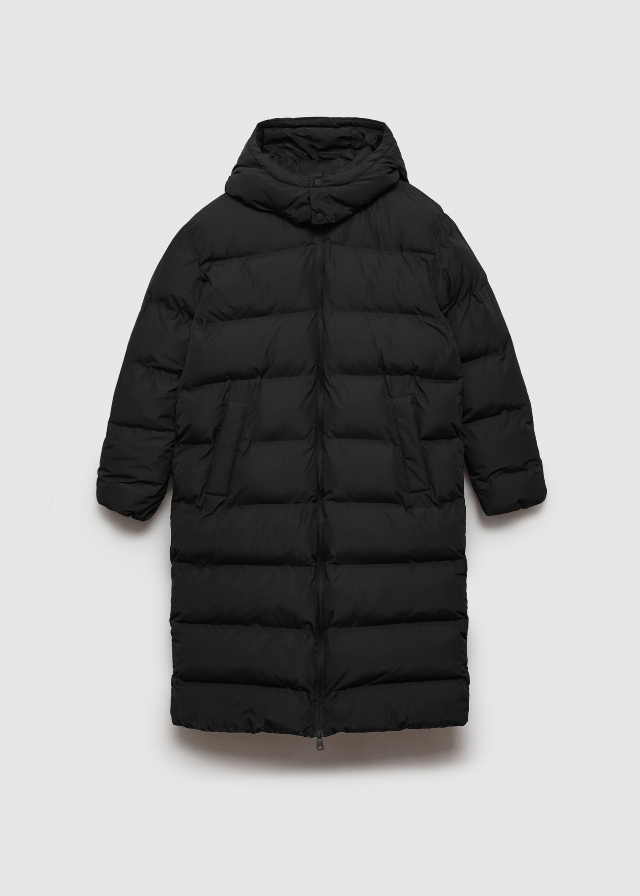 Quilted long coat - Article without model, Black. Ref: 77005633-00.