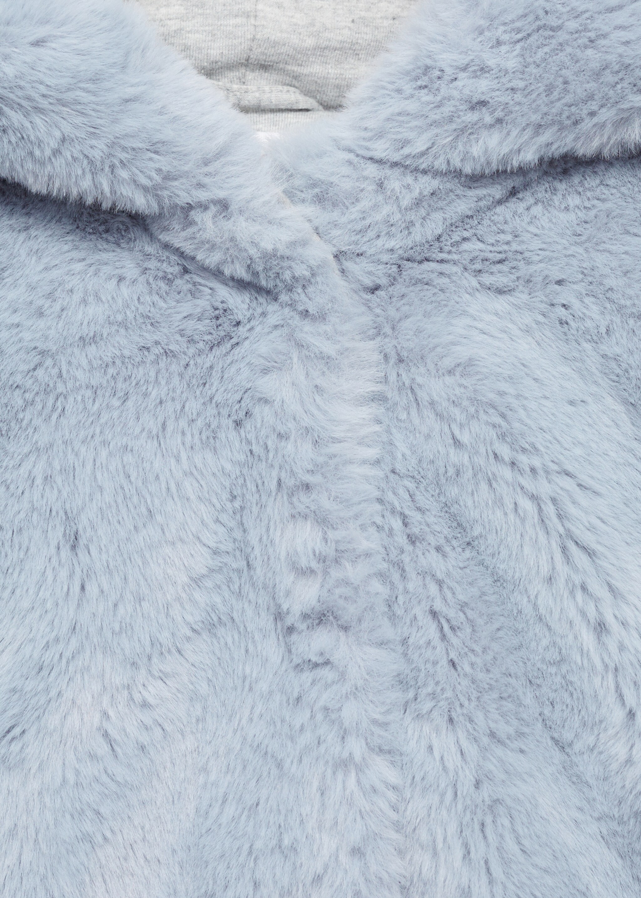 Coat with fur-effect hood - Details of the article 8, Blue. Ref: 77005636-00.