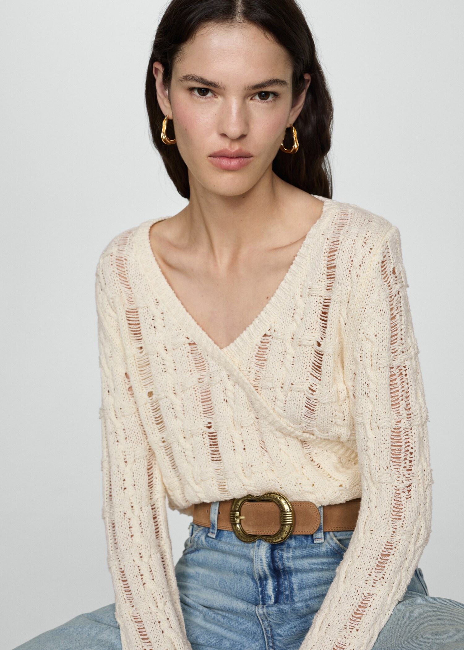 Pull-over maille lâche col V - Plan moyen