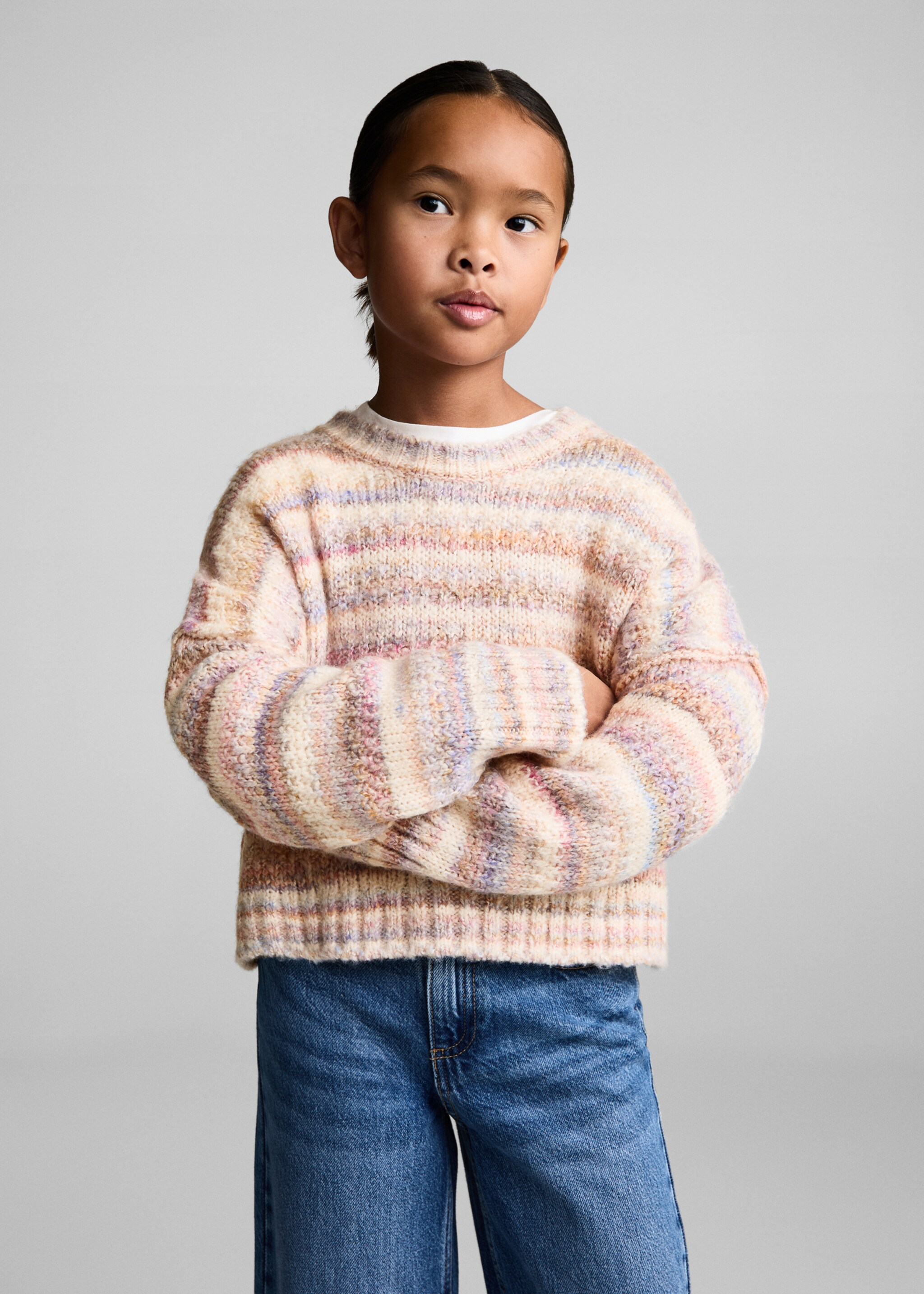 Knit striped sweater - Medium plane, Lilac. Ref: 77005649-00.