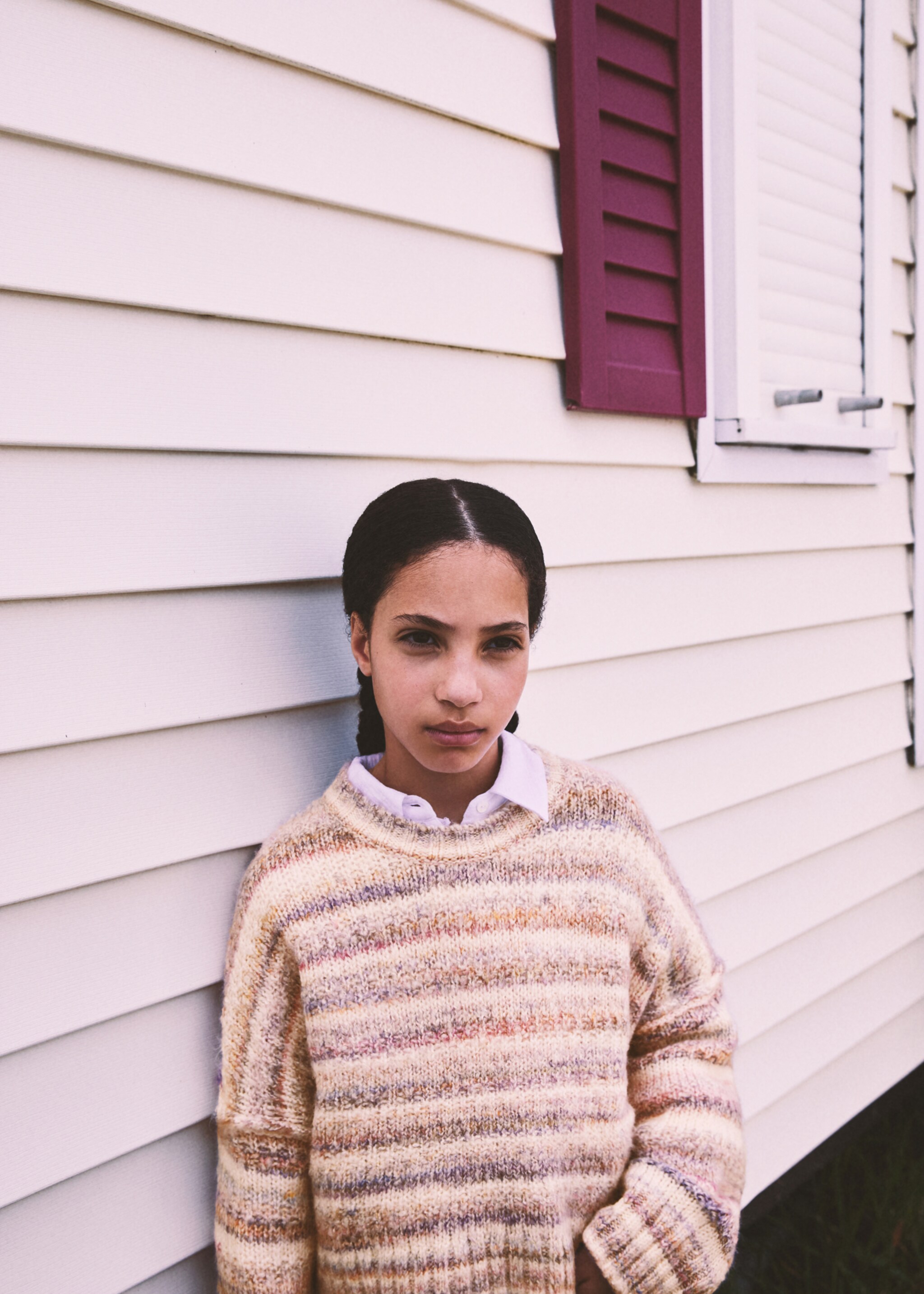 Knit striped sweater - Details of the article 5, Lilac. Ref: 77005649-00.