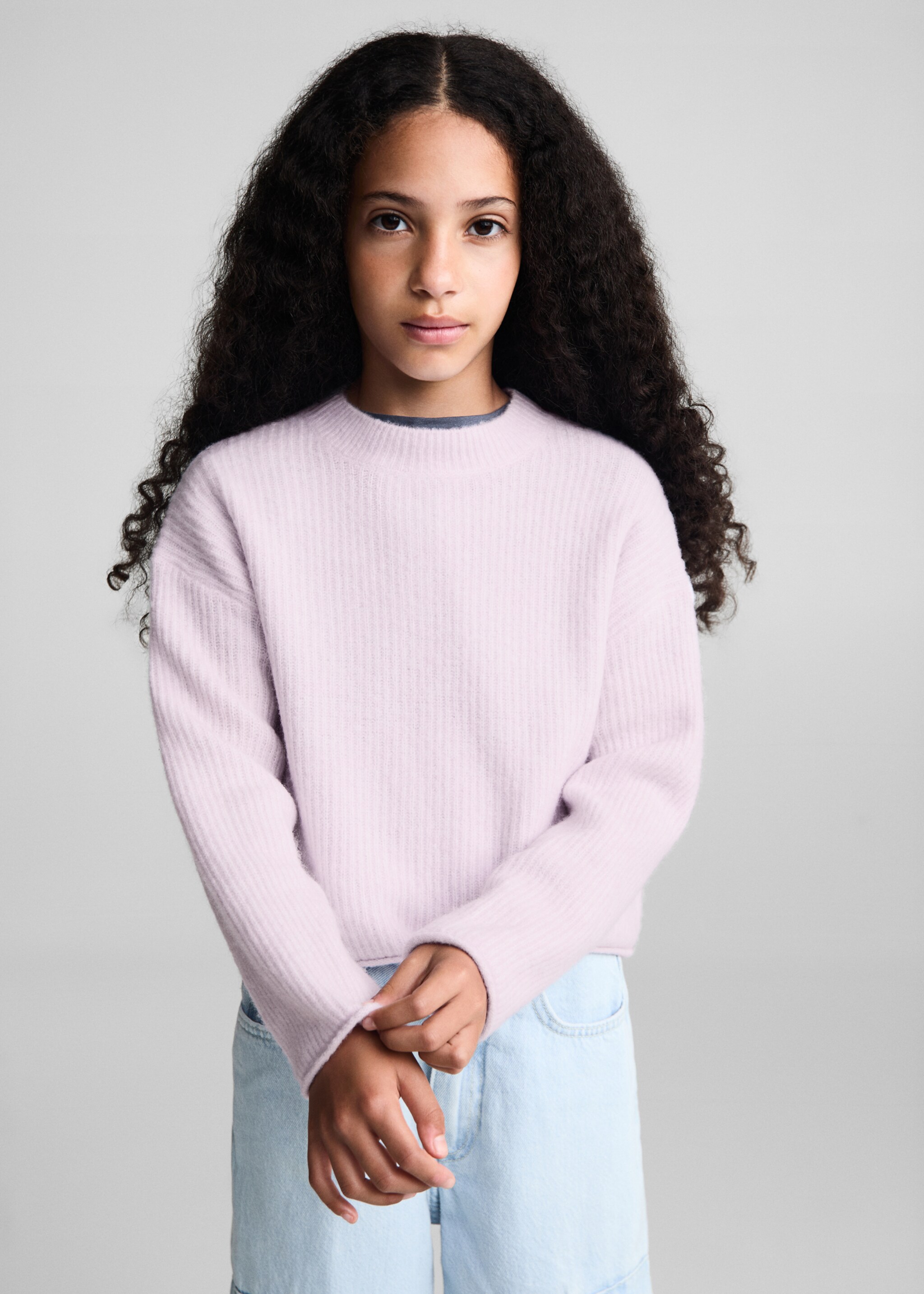 Ribbed knit sweater - Medium plane, Pastel Pink. Ref: 77005650-00.