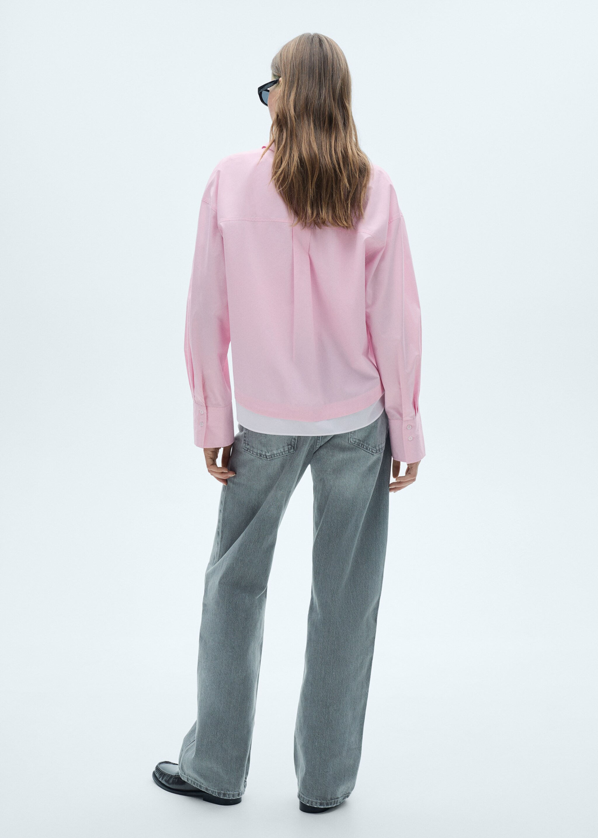 Πουκάμισο oversize στρίφωμα αντίθεση - Πίσω όψη προϊόντος, Ροζ. Ref: 77005651-00.