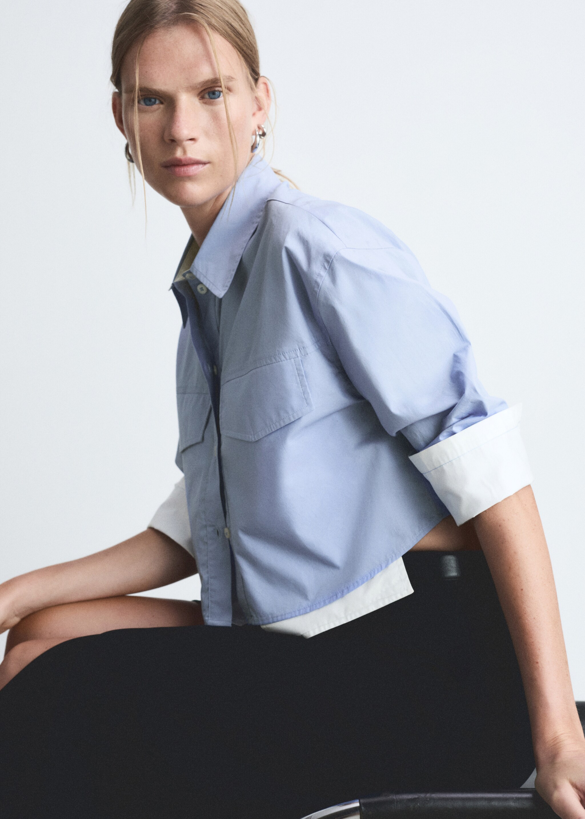Combination crop shirt - Details of the article 1, Sky Blue. Ref: 77005652-00.