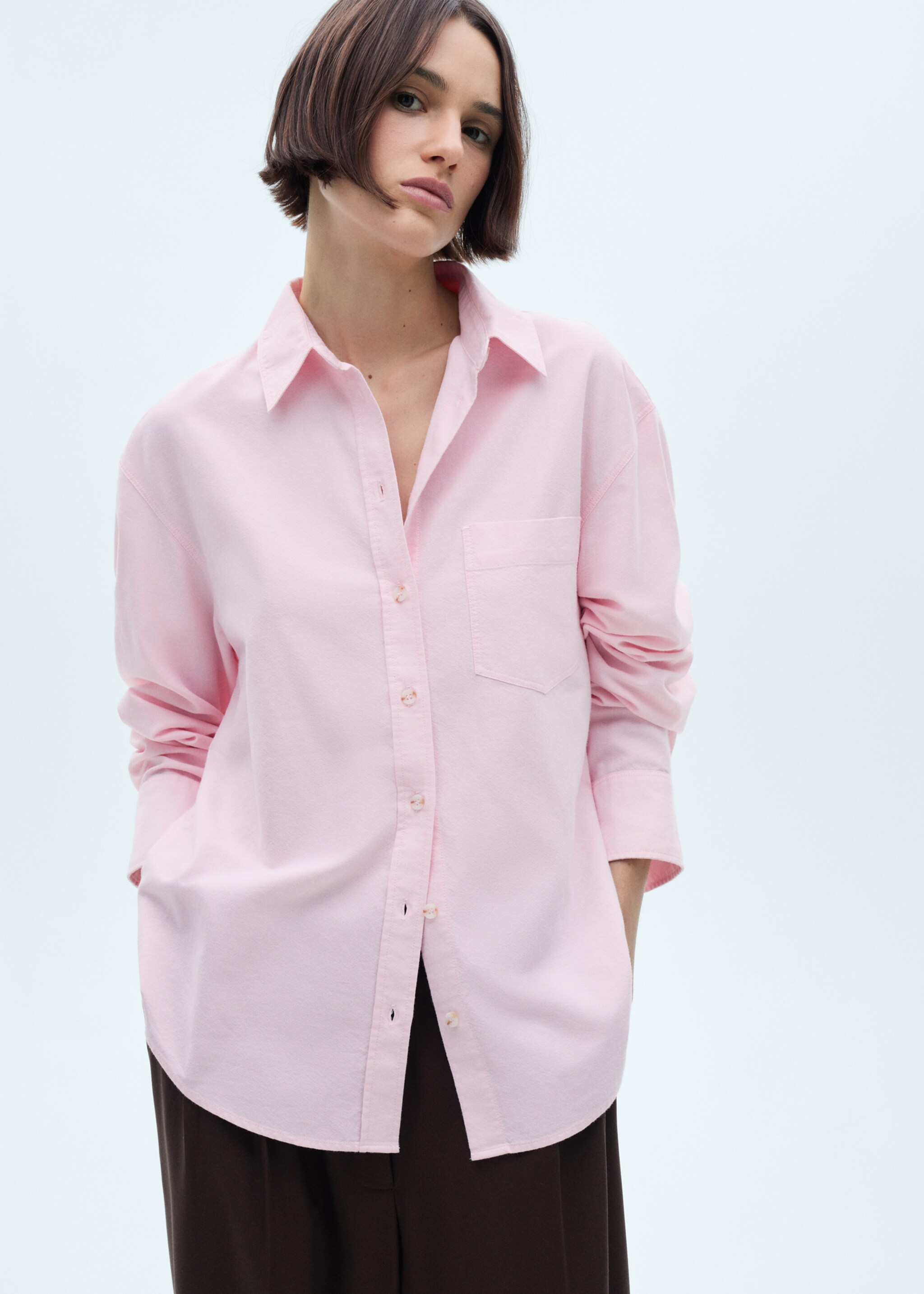 Long sleeved cotton shirt - Medium plane, Pale Pink. Ref: 77005659-00.