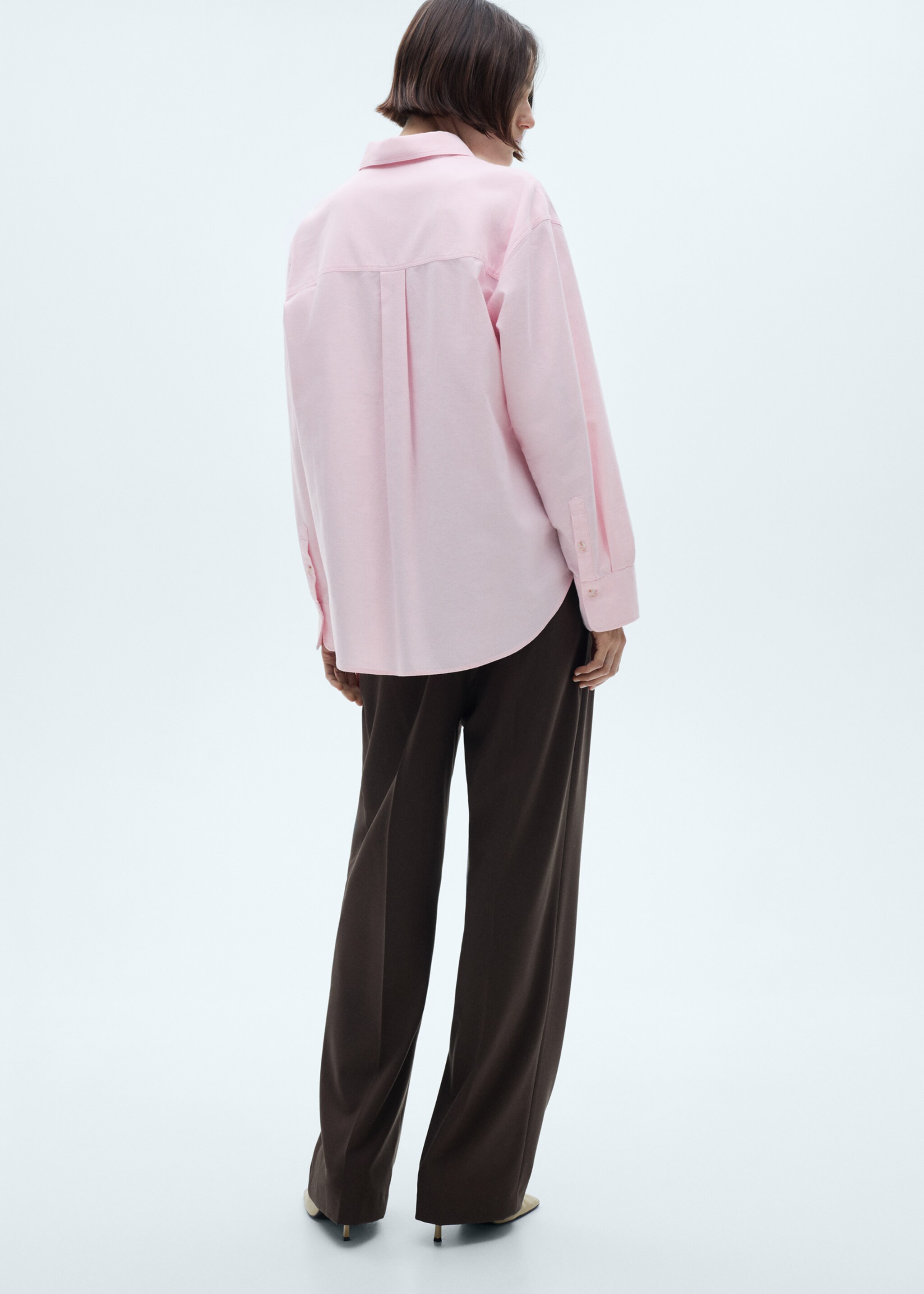 Long sleeved cotton shirt - Reverse of the article, Pale Pink. Ref: 77005659-00.