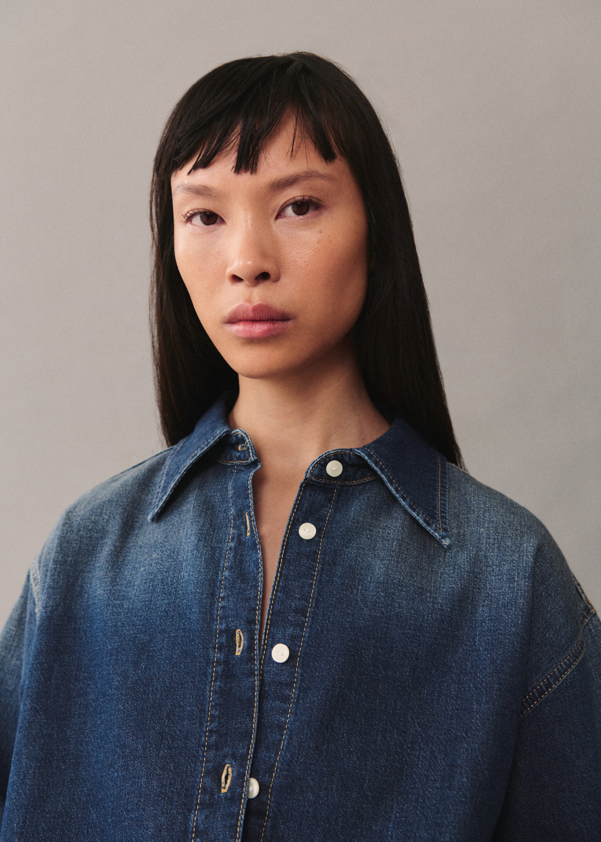Oversize denim shirt - Medium plane, Dark Blue. Ref: 77005660-00.