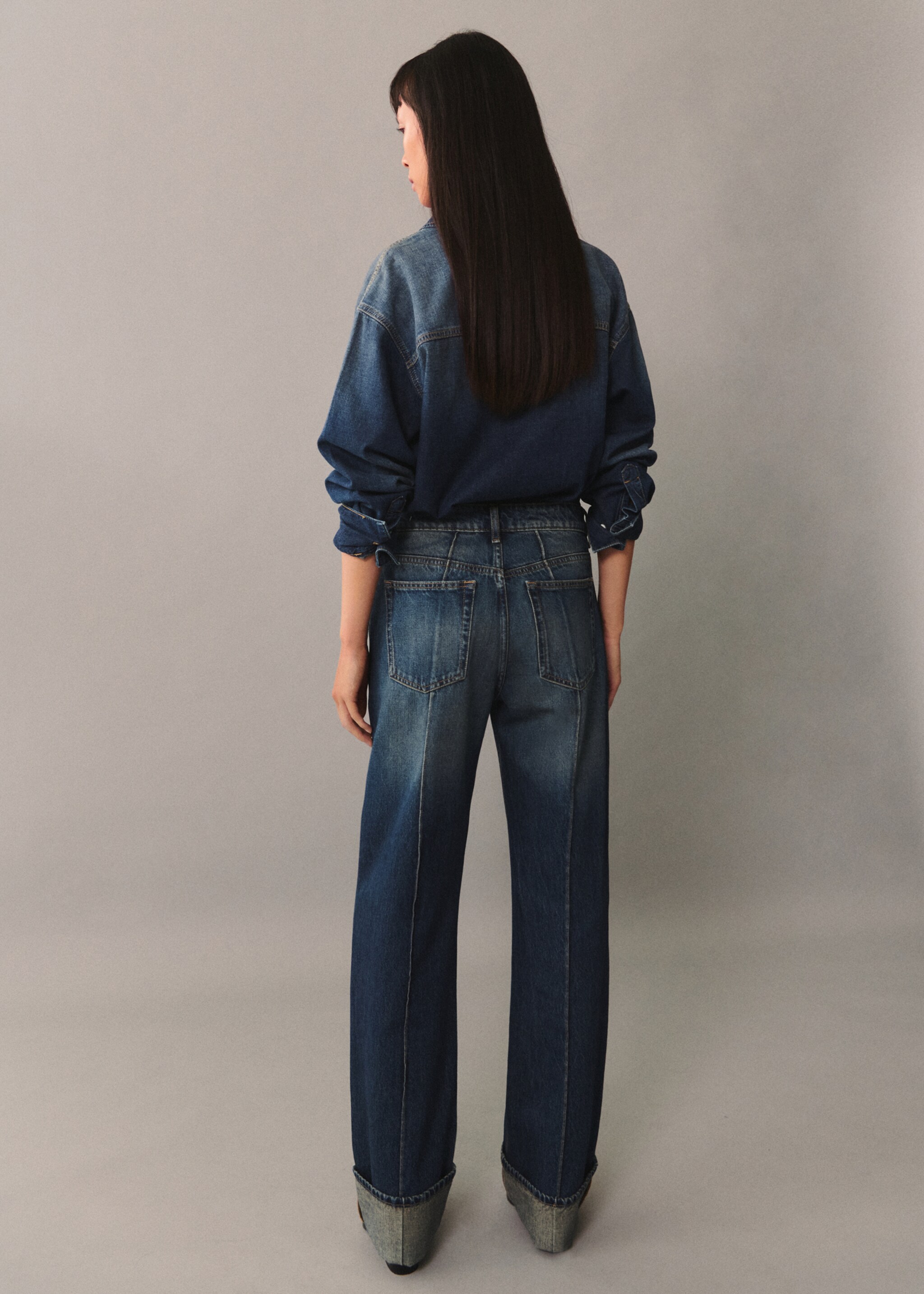 Oversize denim shirt - Reverse of the article, Dark Blue. Ref: 77005660-00.