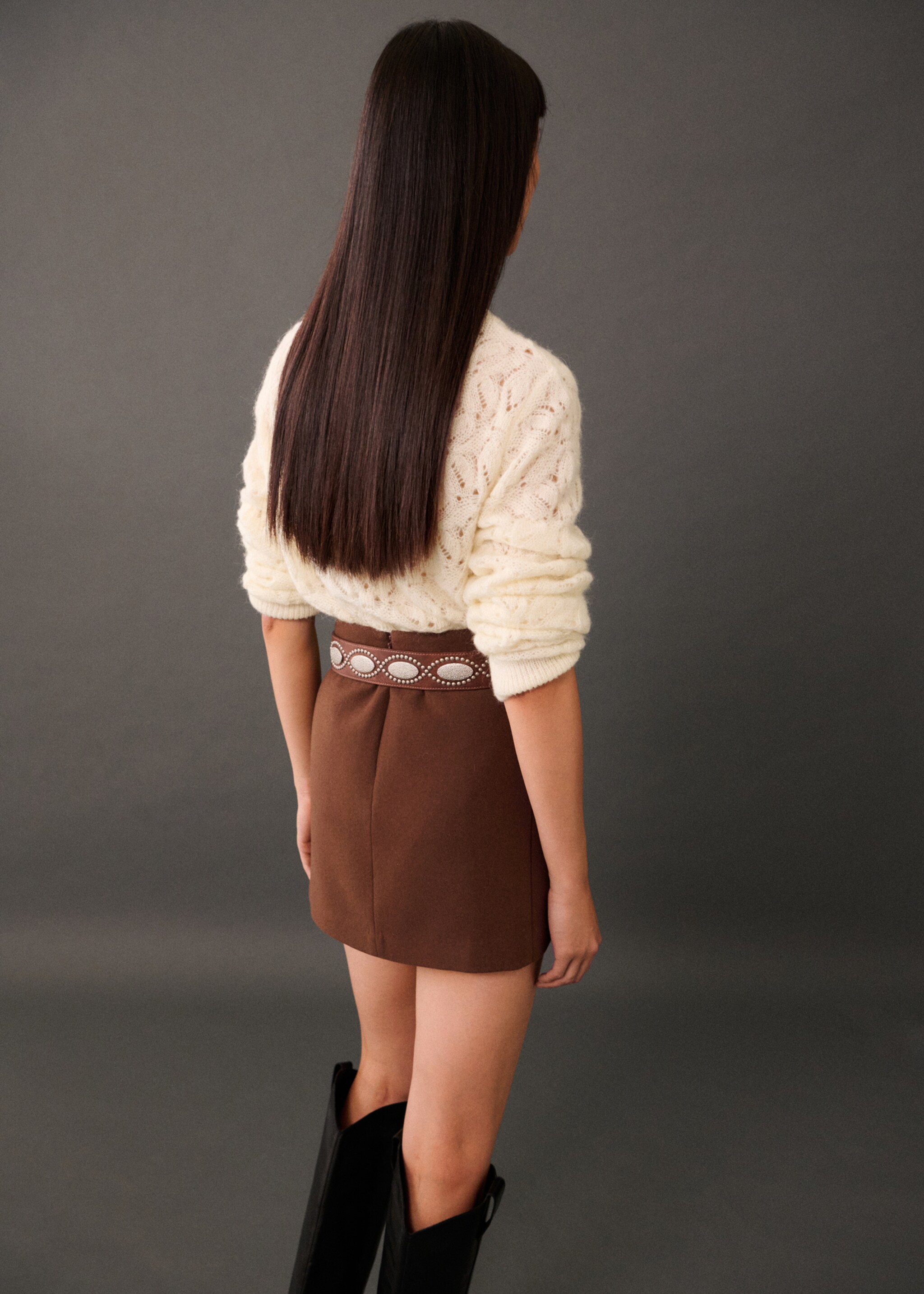 Knitted sweater with openwork details - Reverse of the article, Ecru. Ref: 77005673-00.