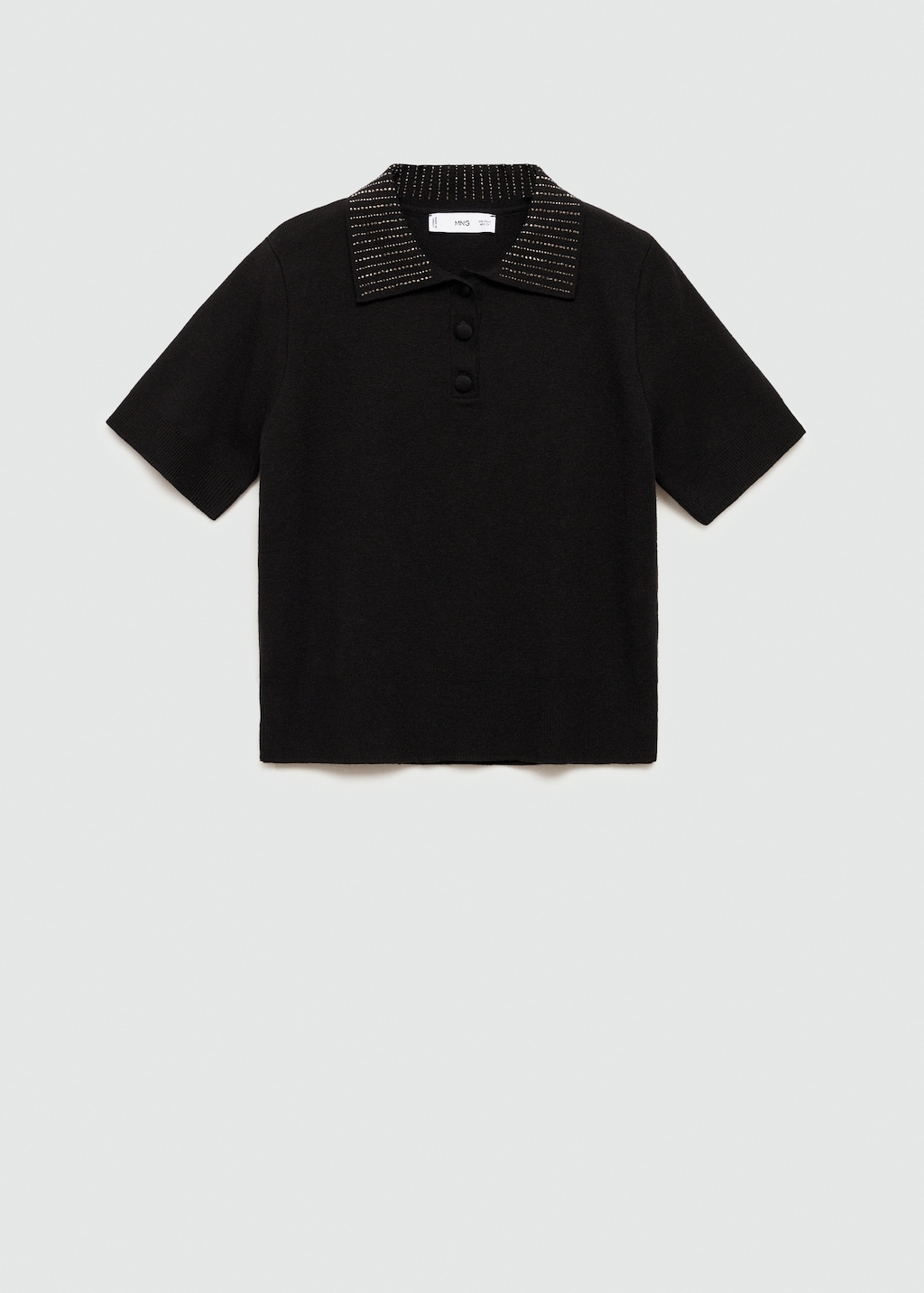 Knitted polo shirt with rhinestone collar - Women | MANGO OUTLET USA
