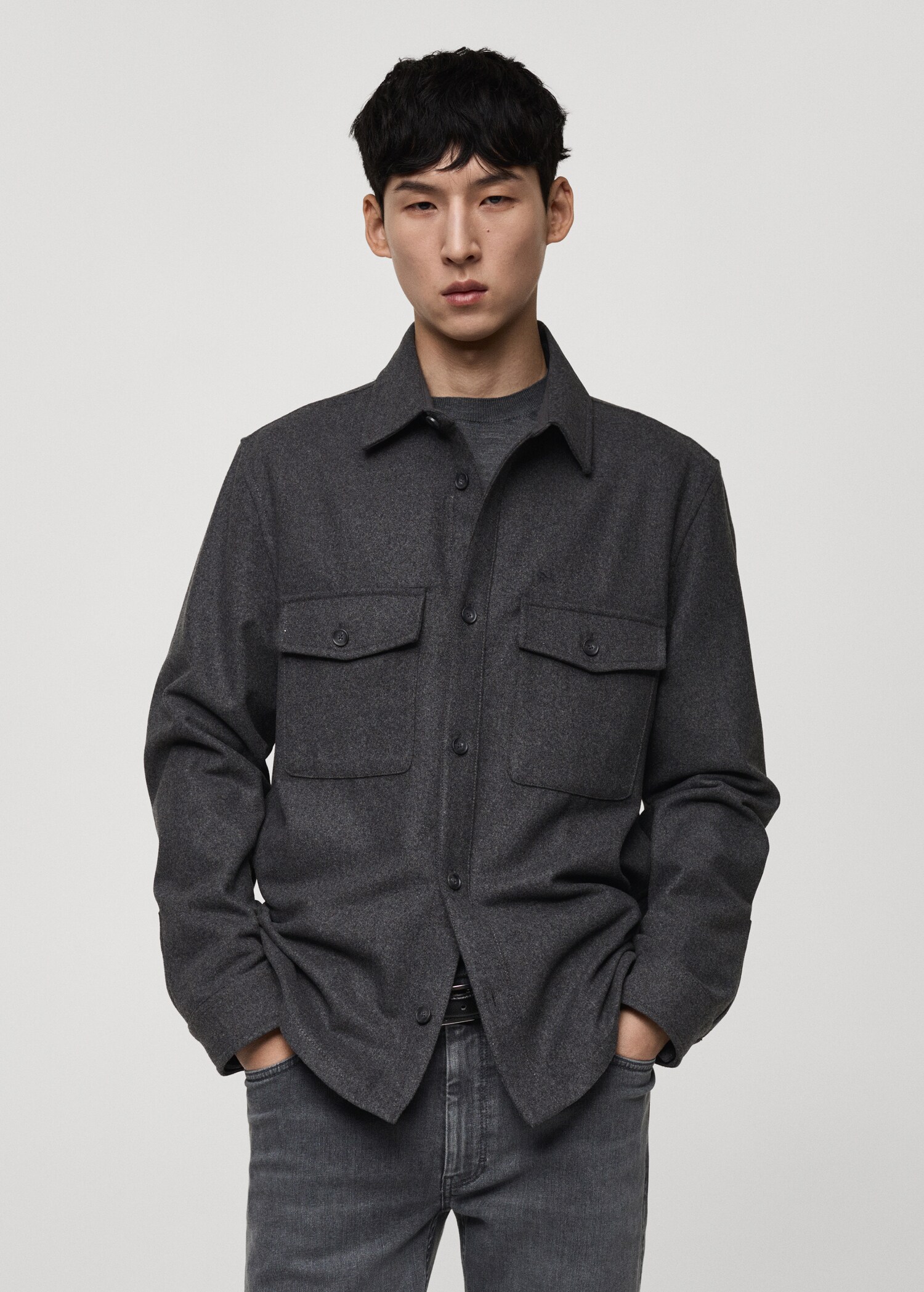 Woll-Overshirt mit Taschen - Mittlere Ansicht