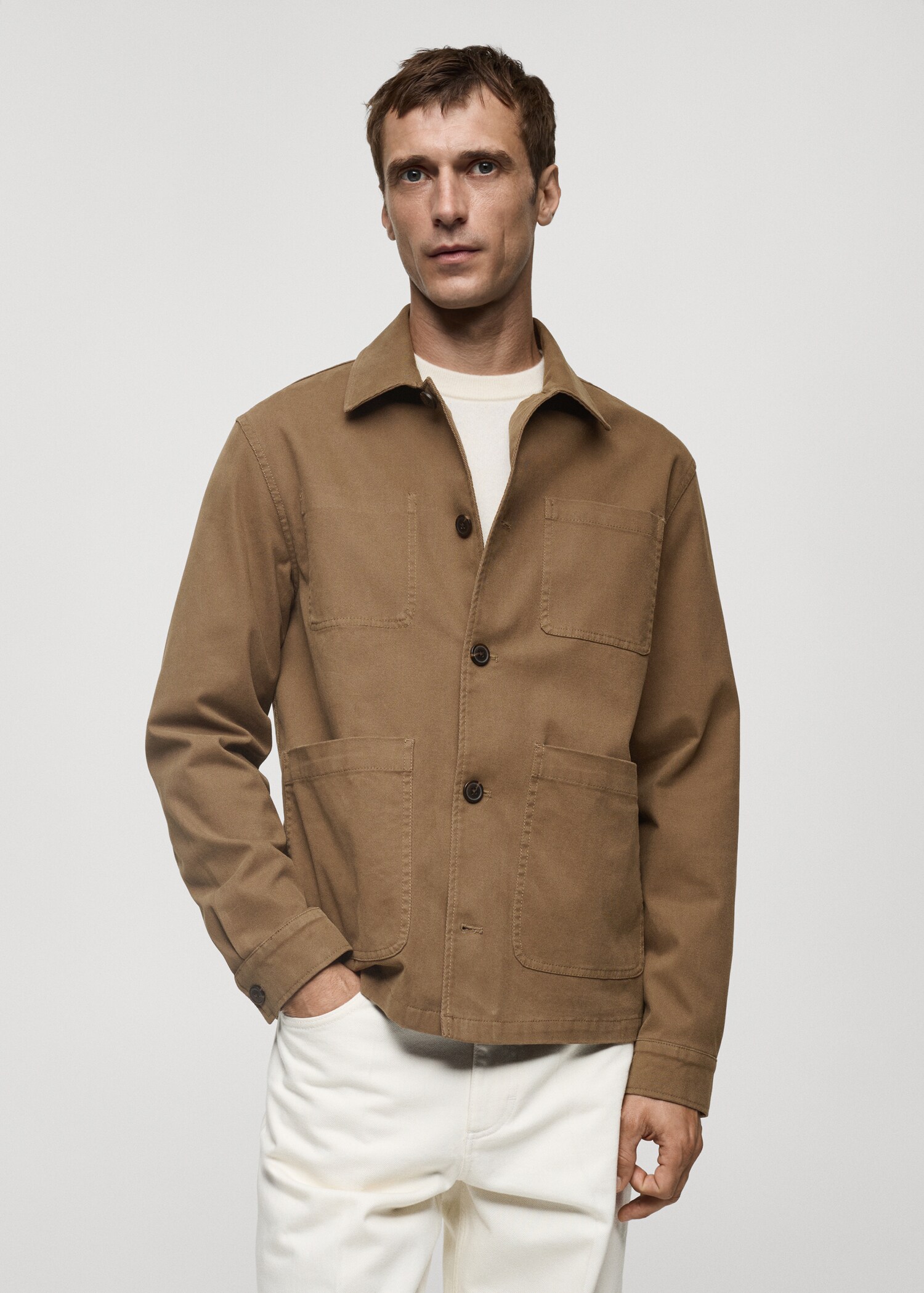 Twill cotton overshirt with pockets - Medium plane