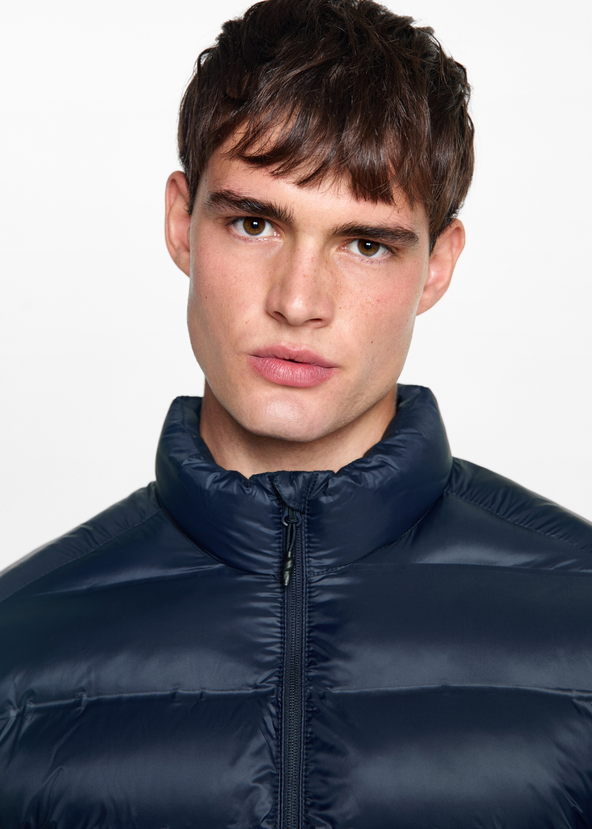 Side-zip puffer coat - Details of the article 1, Dark Navy. Ref: 77005971-00.