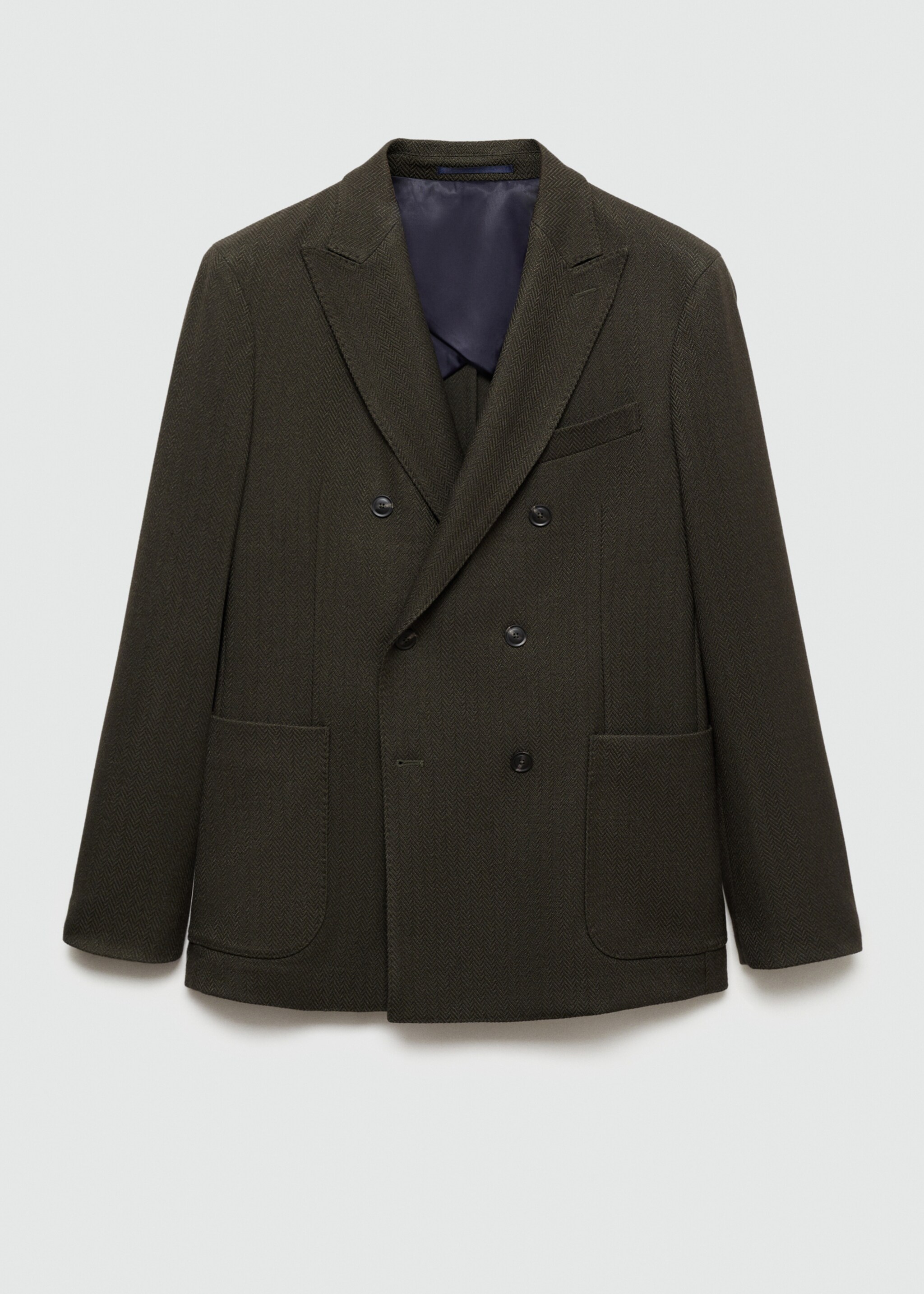 Herringbone slim-fit double-breasted jacket - Article without model, Green. Ref: 77005974-00.