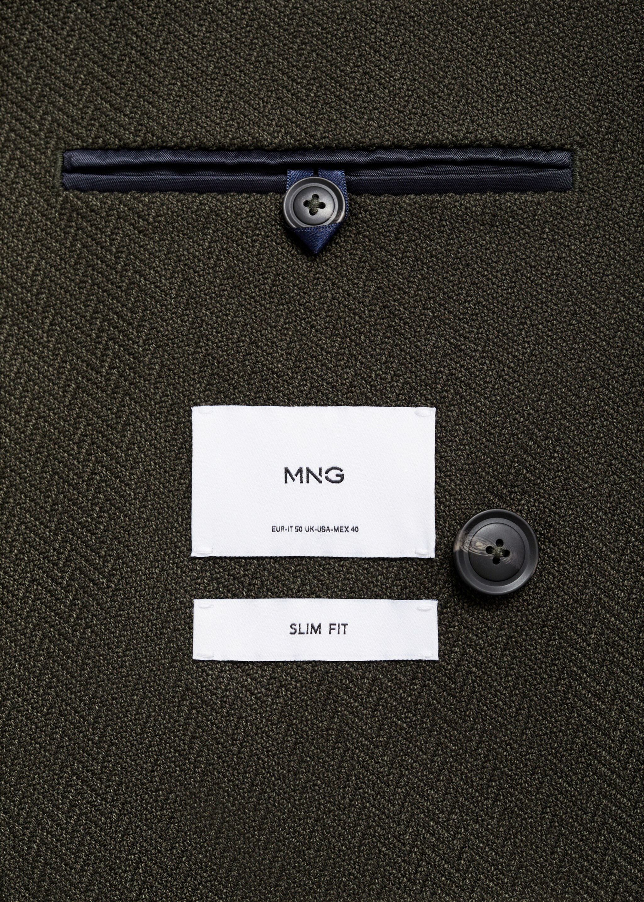 Herringbone slim-fit double-breasted jacket - Details of the article 0, Green. Ref: 77005974-00.