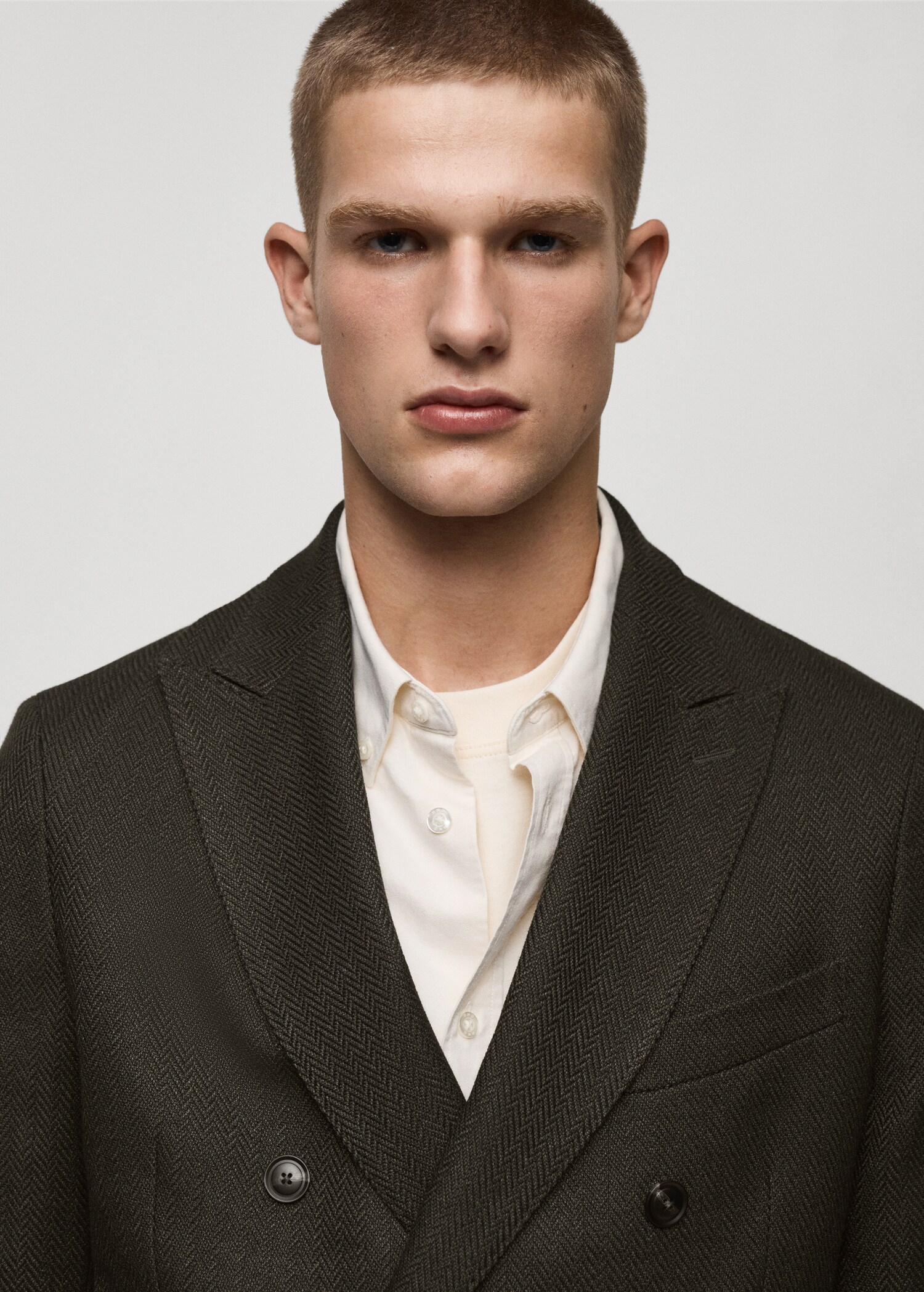 Herringbone slim-fit double-breasted jacket - Details of the article 1