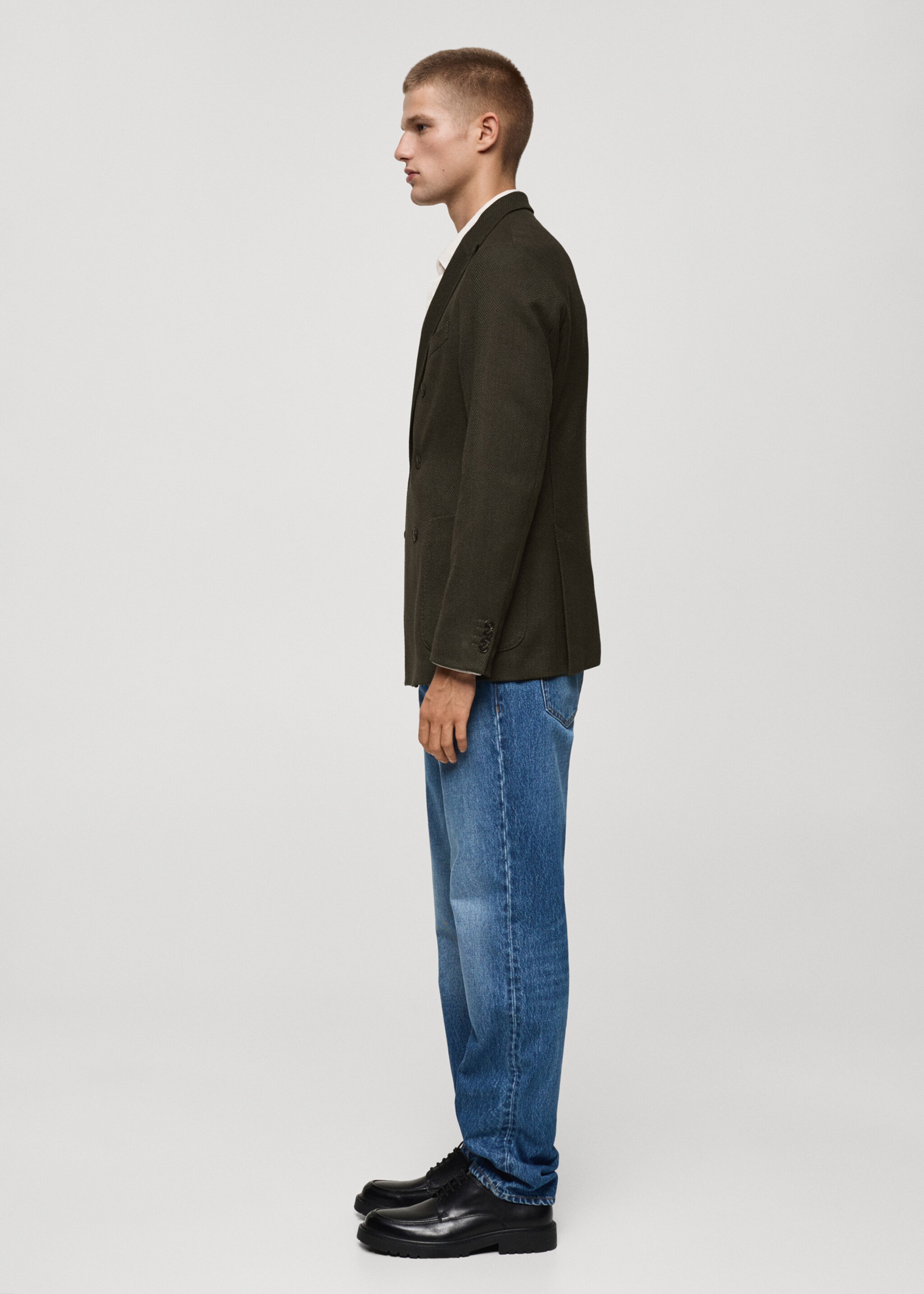 Herringbone slim-fit double-breasted jacket - Details of the article 2, Green. Ref: 77005974-00.