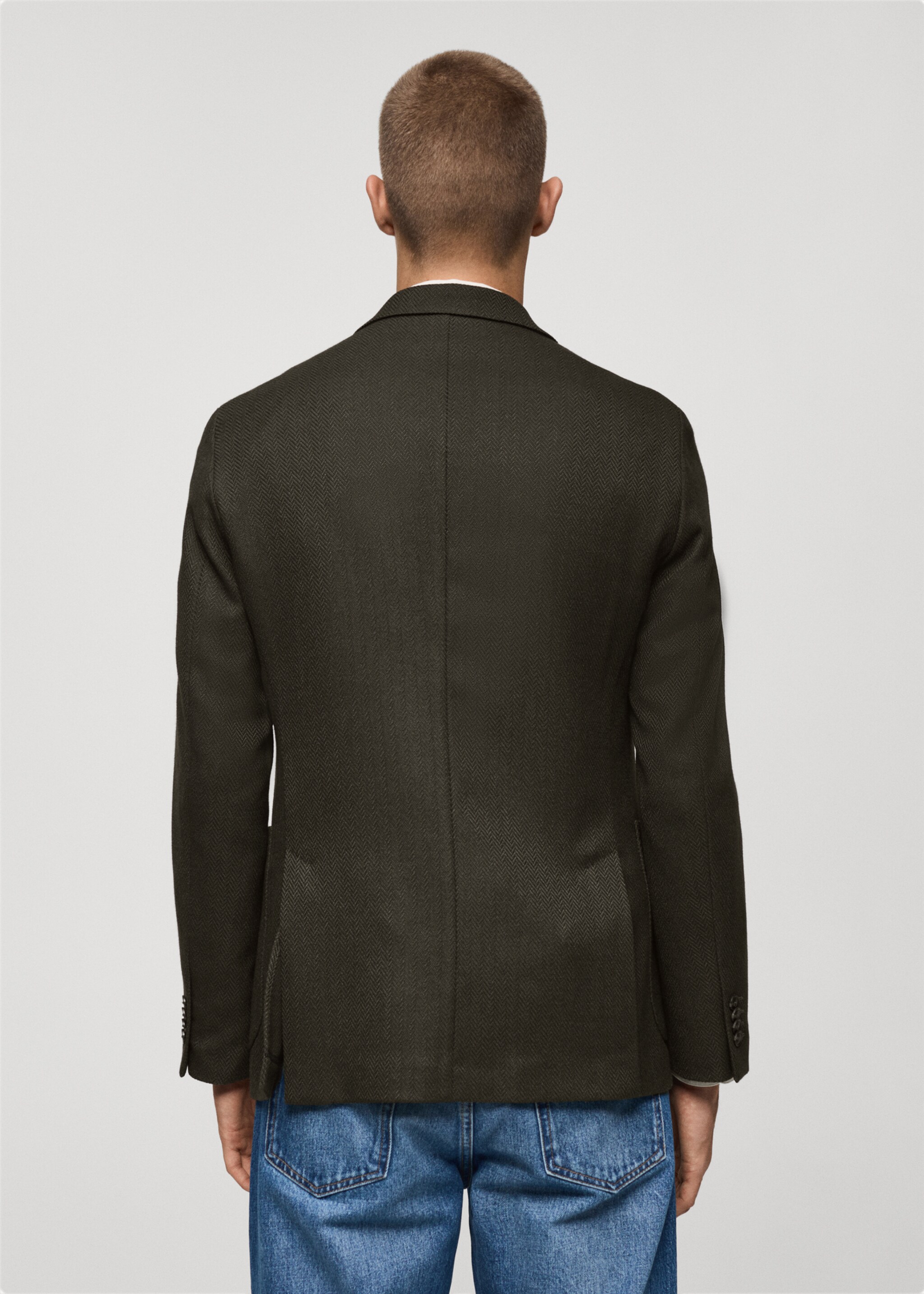Herringbone slim-fit double-breasted jacket - Reverse of the article, Green. Ref: 77005974-00.