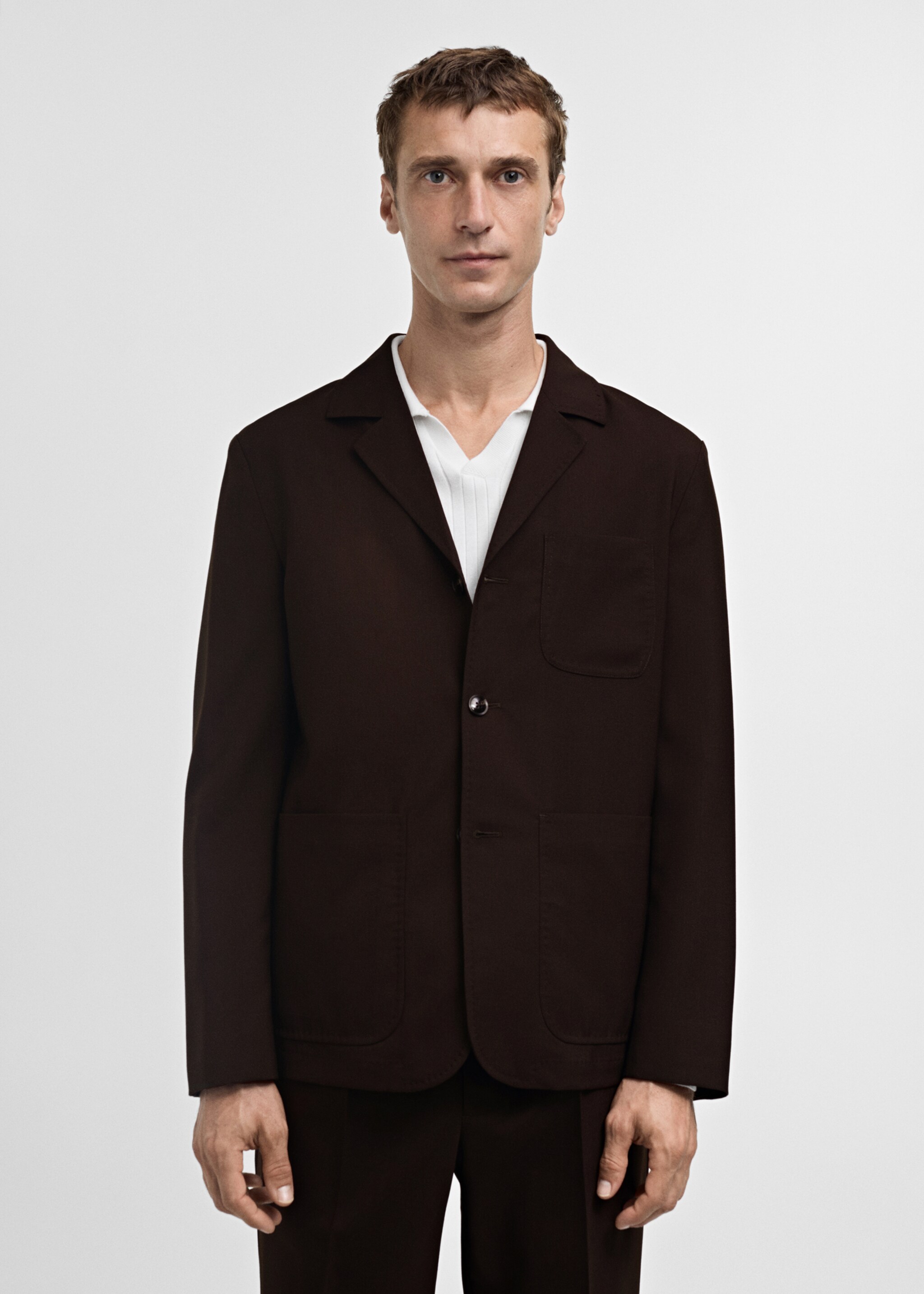 Blazer de fato de 100% lã slim fit - Plano médio, Castanho. Ref: 77005976-00.